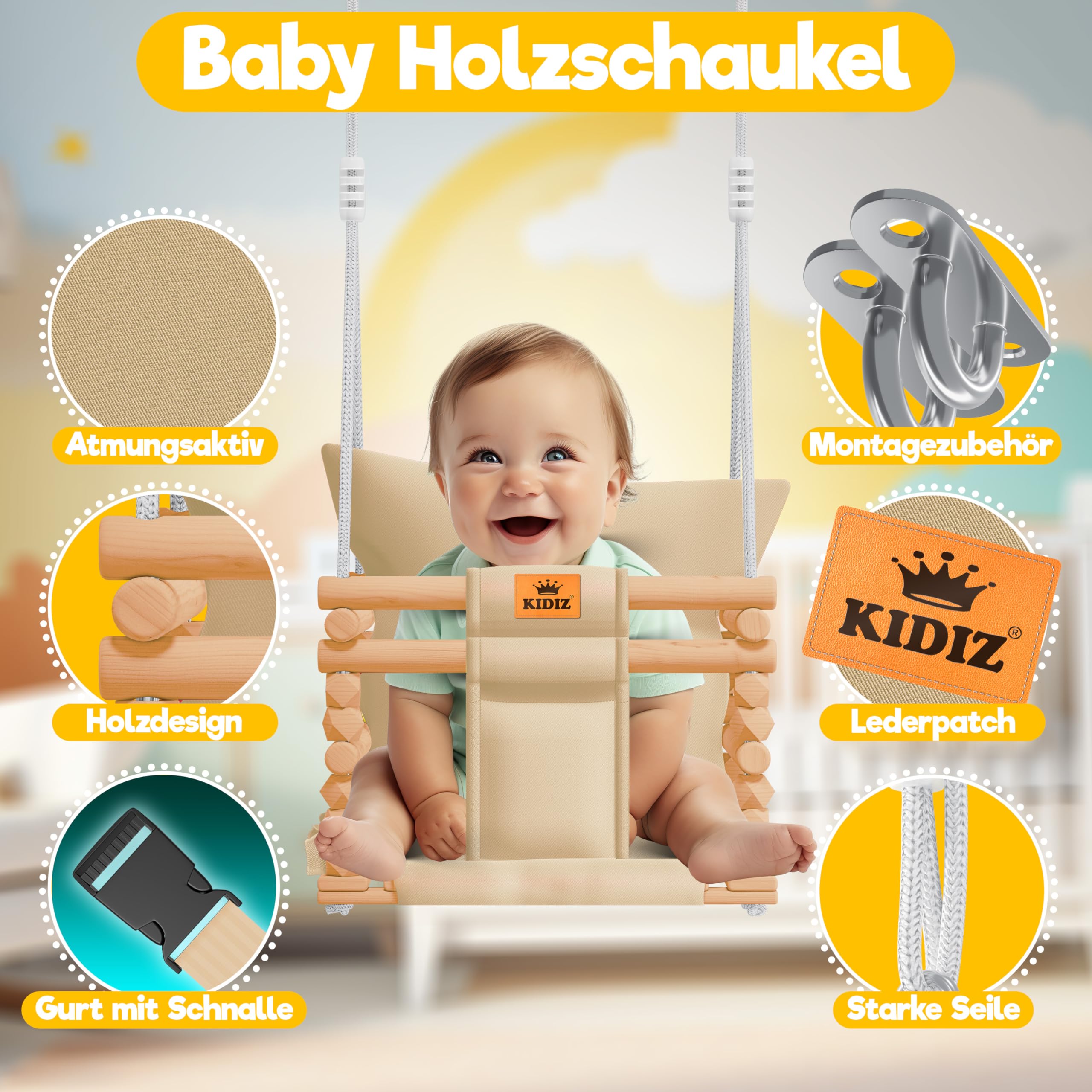 KIDIZ® Juego de Columpio para niños, Incluye Accesorios para Columpio, Columpio, jardín, Exterior, Interior, Columpio de Mesa para niños, de plástico, Altura Ajustable, Antideslizante