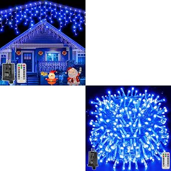 Ollny Icicle Lights for Outside 486LED 40FT + Christmas Lights Outdoor 800LED 262FT