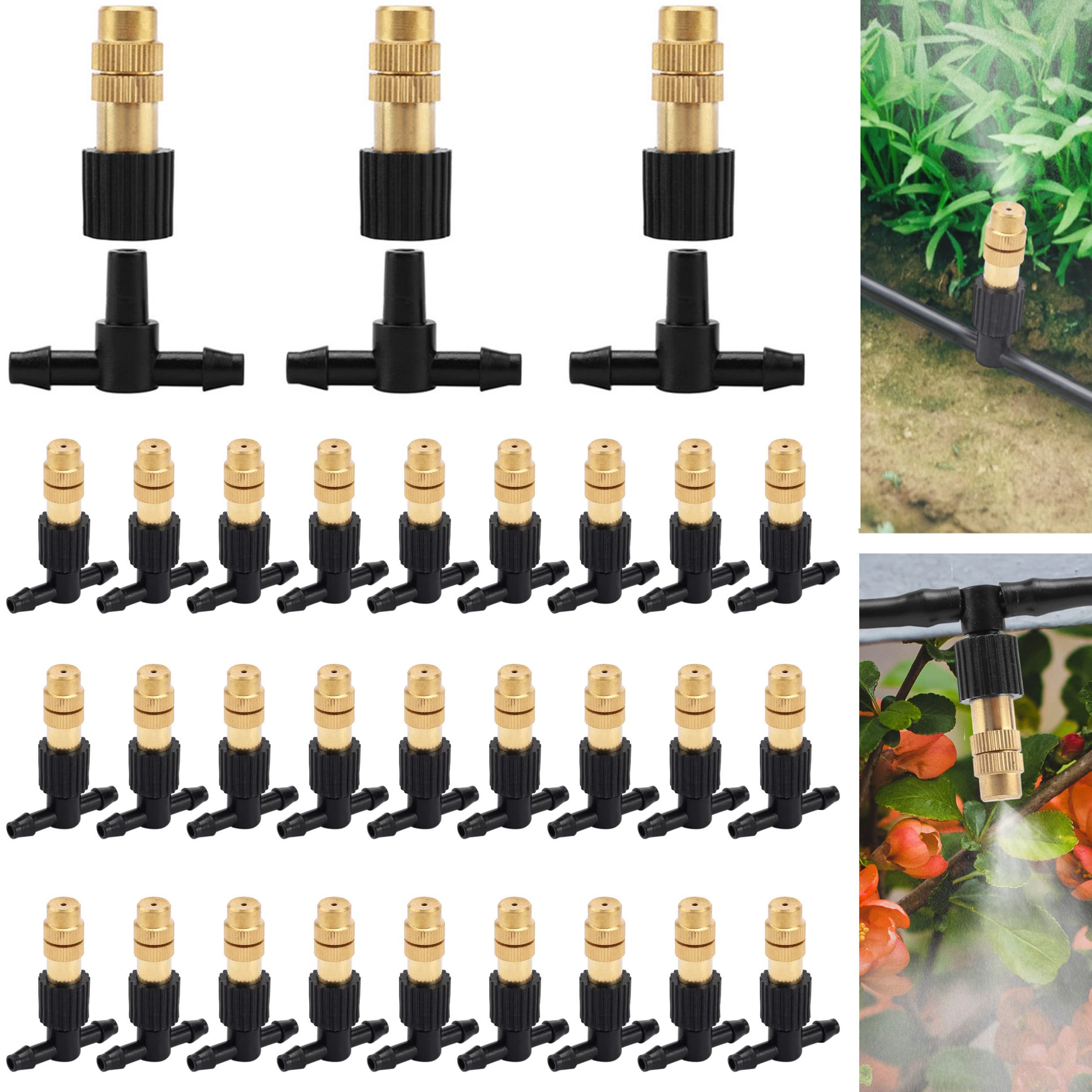 Sohnvwtgd 40Pcs Threeway Atomizing Nozzle Kit Adjustable Sprinkler With Micro Spray Mister Emitters