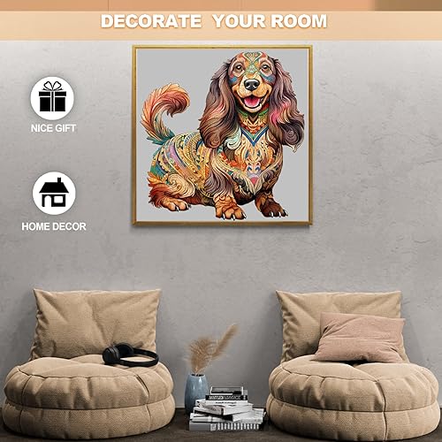 Miniatura 5 de WOODBESTS Rompecabezas de madera para adultos, rompecabezas de perro salchicha de pelo largo (L, 260 piezas, 13 x 13.3 pulgadas), hermosa caja de