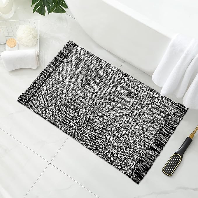 MitoVilla Black Boho Bathroom Small Rug 2'x3', Black White