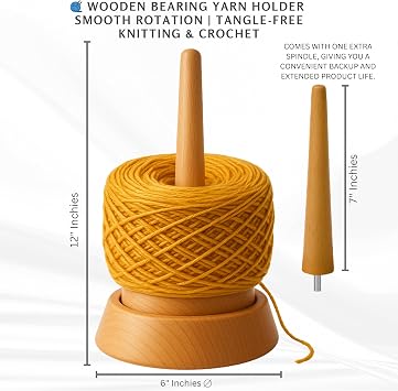Kraftica Wooden Yarn Holder with Smooth Bearing, Tangle-Free Yarn Spinner for Knitting & Crochet, Heavy Base with Anti-Slip Feet, Dual Spindles, Holds up to 22 lb Chunky Yarn.