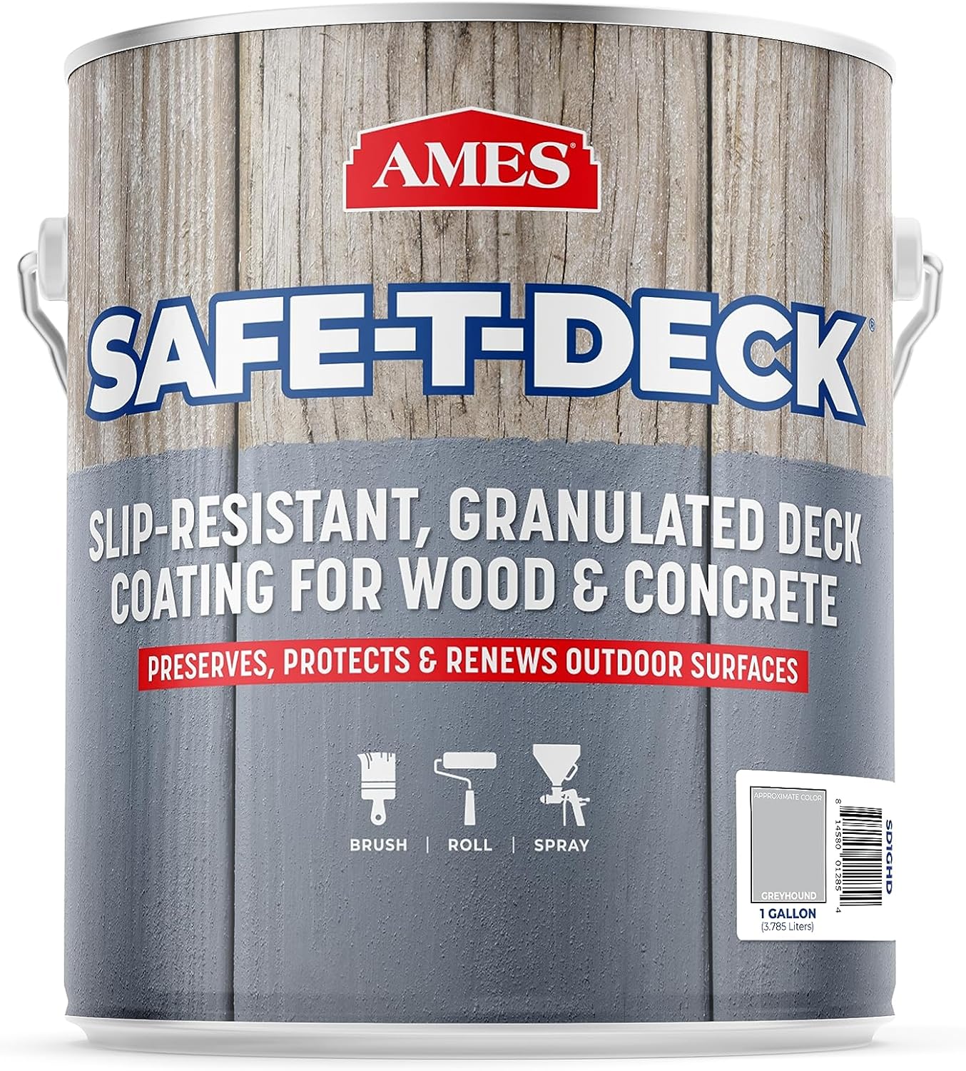 Ames Safe-T-Deck Granulated Formula Exterior Paint - 1 Gallon Greyhound Paint - Great for Porches, Patios, Decks, Walkways and More - Made in The USA, 153 Fl Oz (Pack of 1)