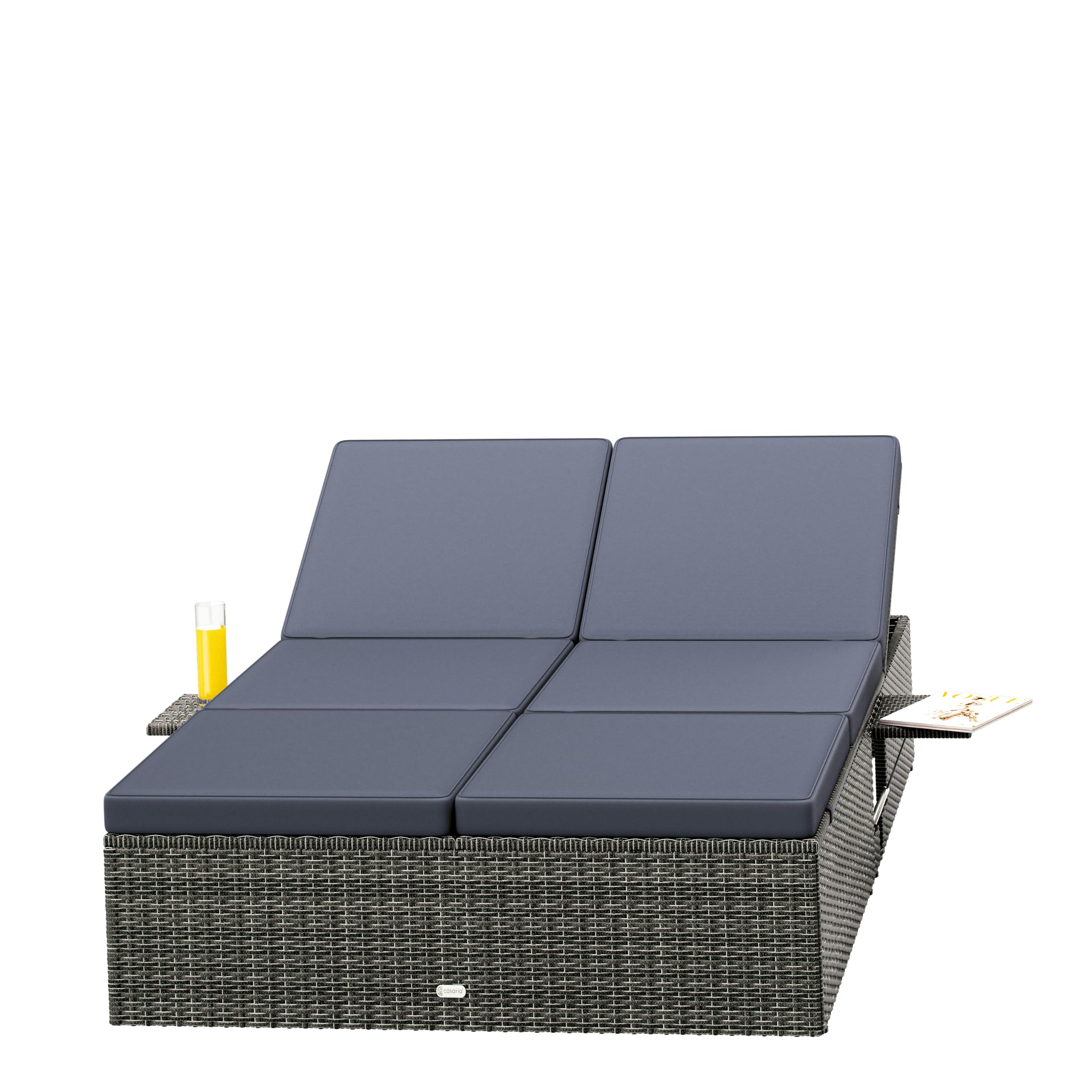 Casaria Sonnenliege Polyrattan 2 Personen | 200x115 cm, Wetterfest, Gartenliege, 220 kg Belastbar, Liegestuhl, Verstellbar, Grau-Anthrazit, Wetterfest & flexibel