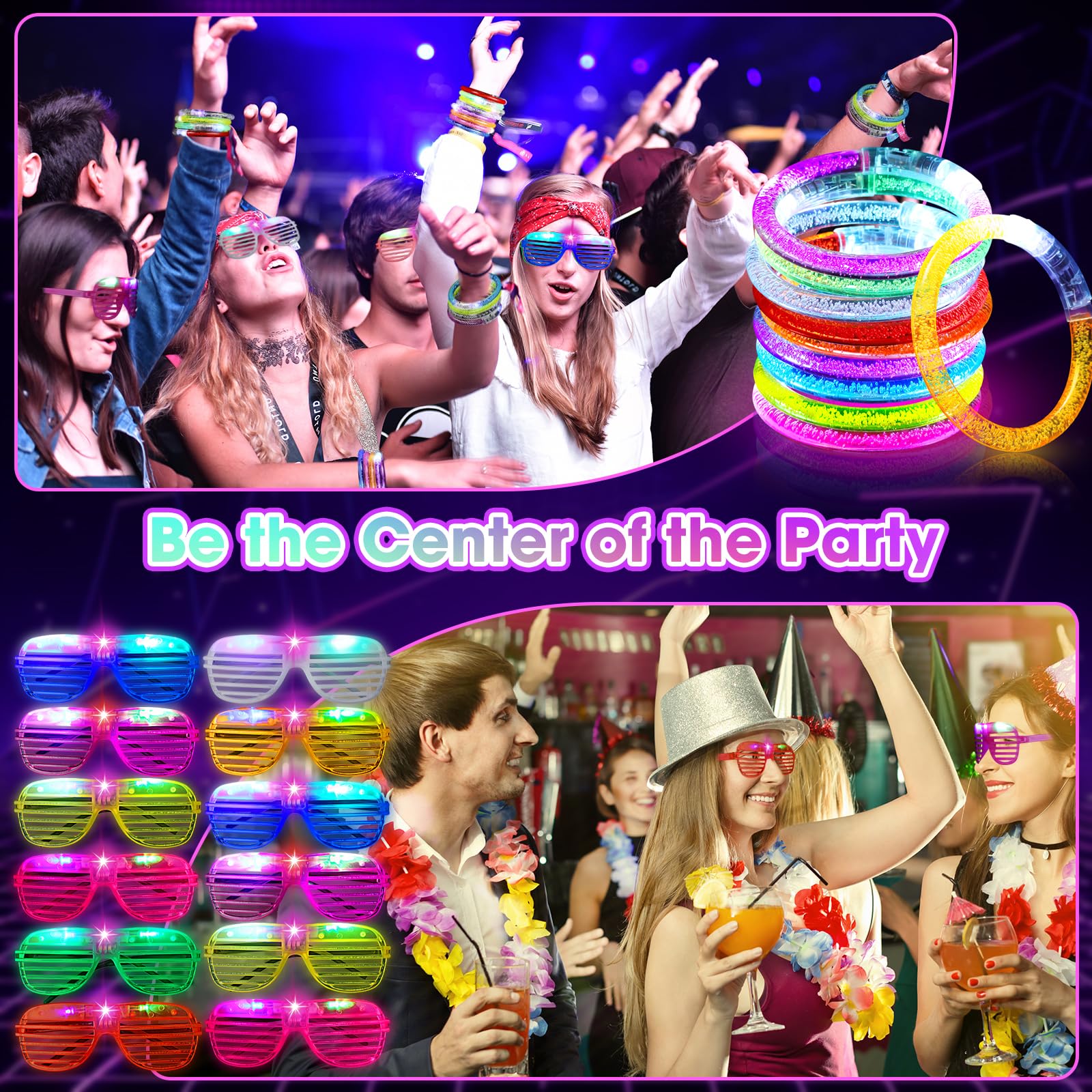 Honoson Suministros de fiesta que brillan en la oscuridad, gafas iluminadas, pulseras LED, regalo intermitente de neón para adultos