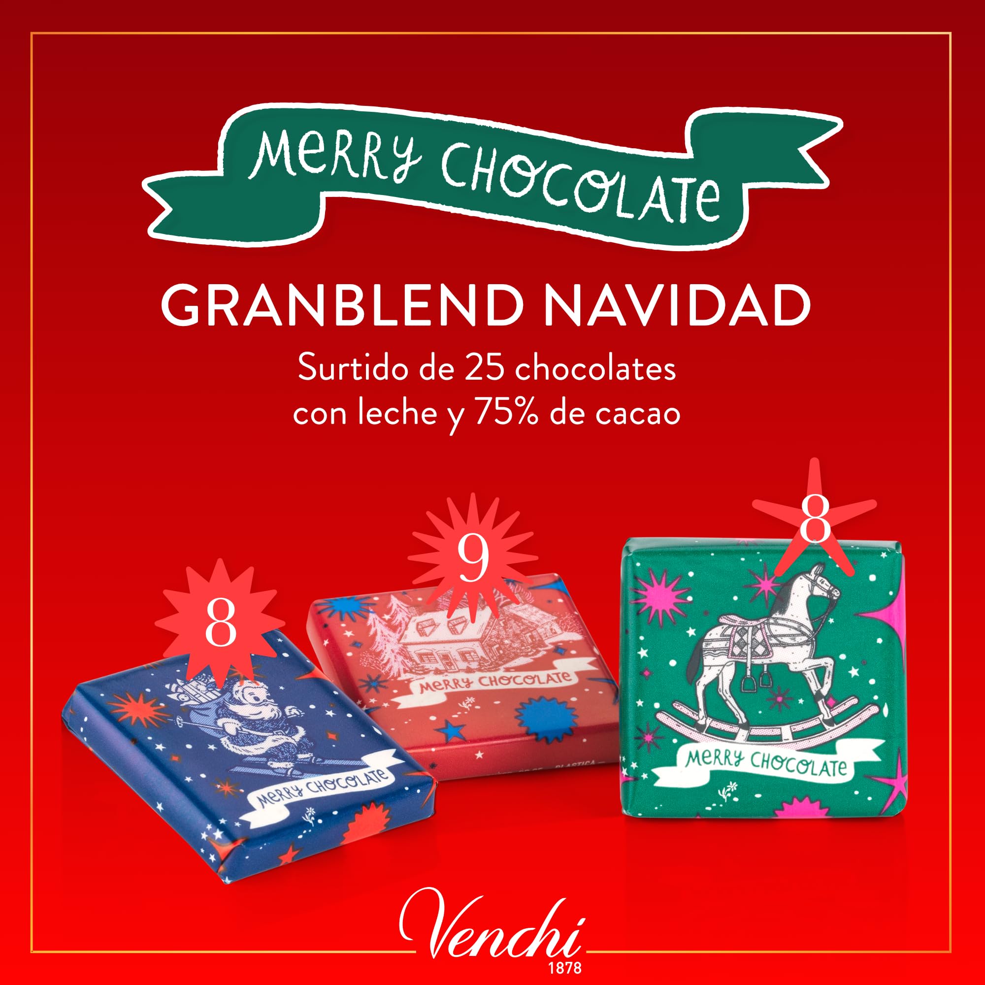 Venchi Calendario de Adviento 181 g 25 Bombones Chocolate con Leche y Negro Navidad