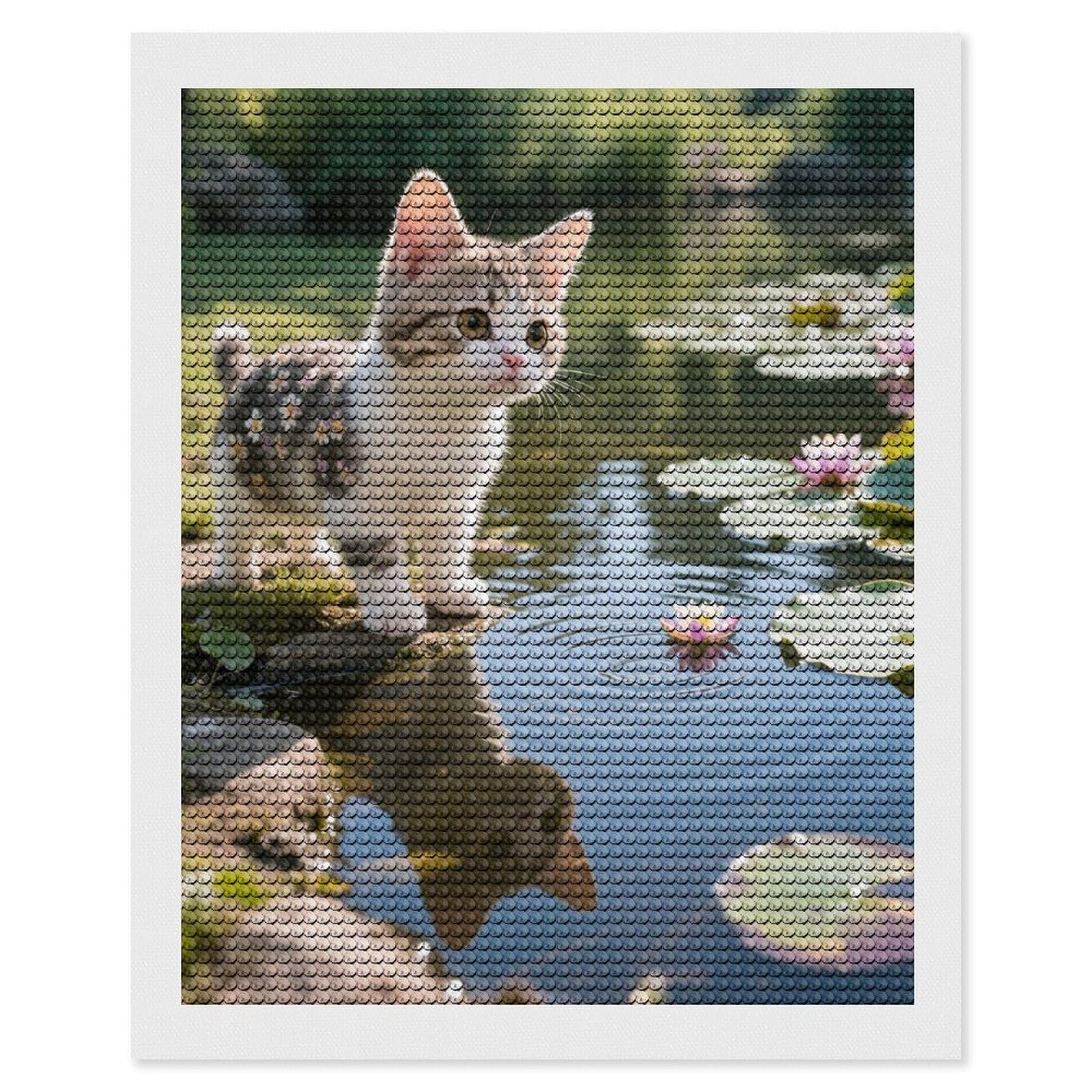 DWVTSLH Cute Cat Diamond Painting Kits for Adults, Personalized Diamond Photo Art Full Drill, DIY 5D Diamond Art Painting Kits for Beginners, Home Wall Decor 16"x20"
