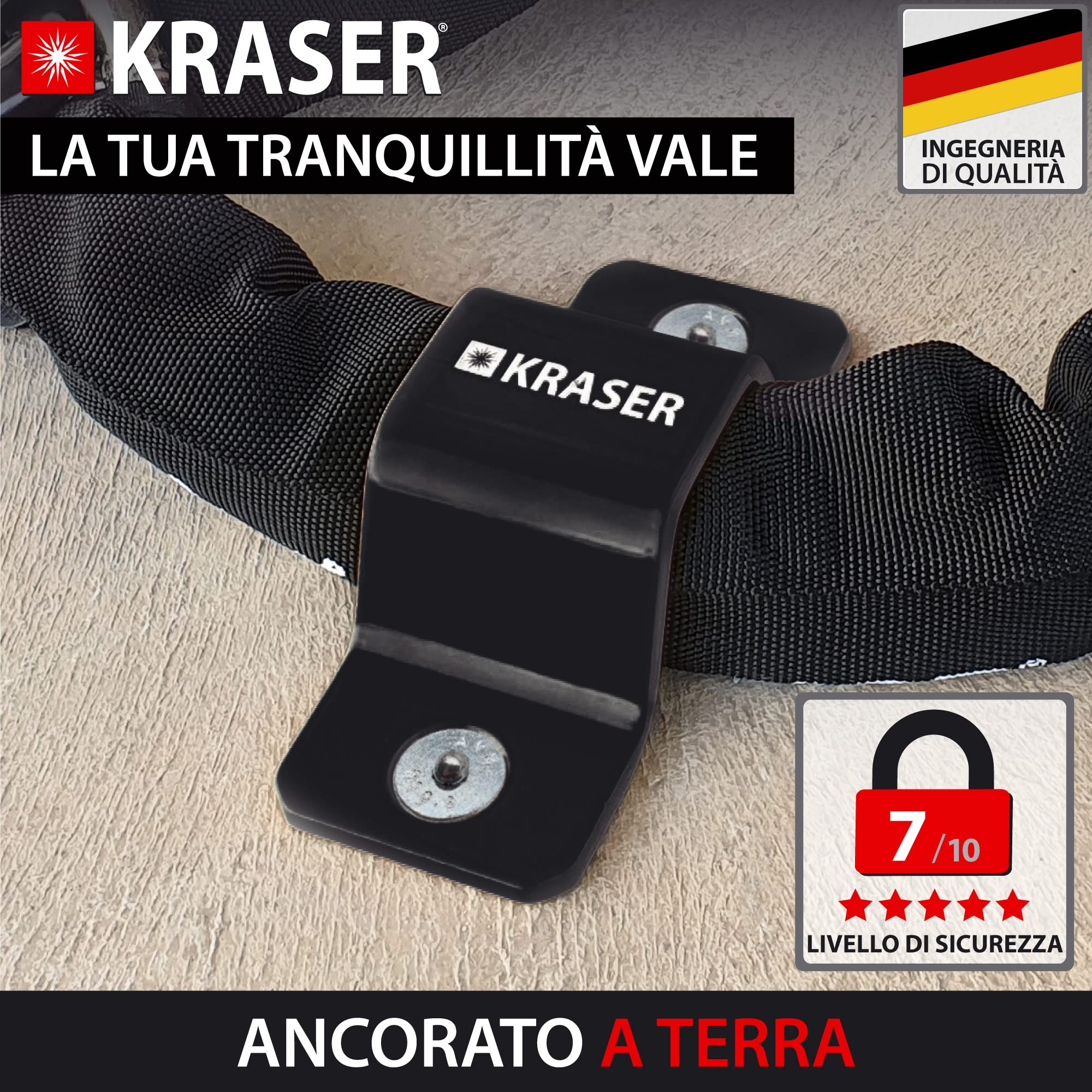 KRASER KR40B Ancora Antifurto a Pavimento o Parete in Acciaio ad Alta Resistenza, di Sicurezza per Moto, Bici, Rimorchio, Compatto