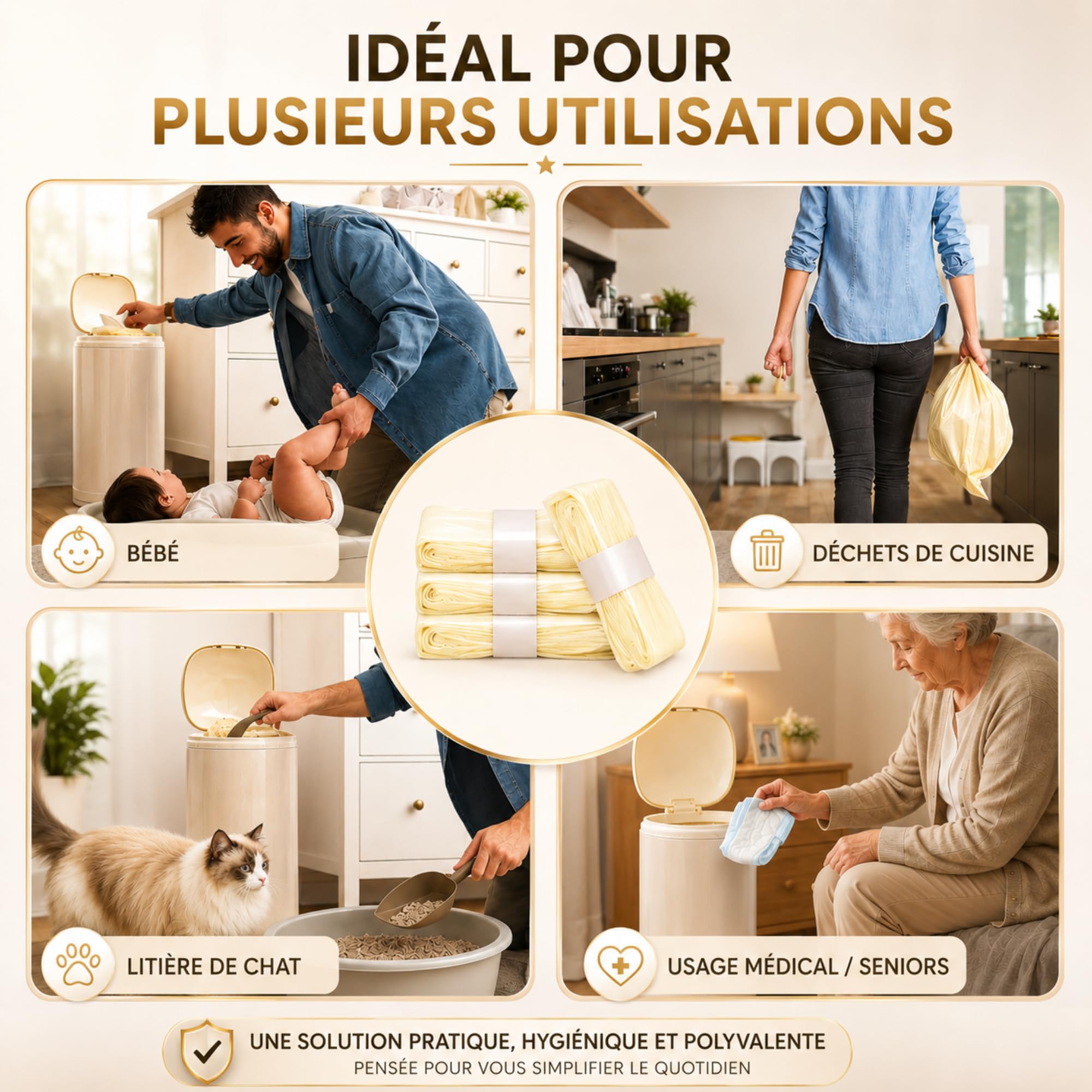 Recharges Poubelle à Couches XXL 12x7,5m Compatibles AngelCare Tommee Tippee Anti-Odeur Sans BPA Antibactérien Étanches