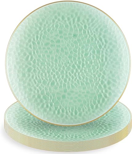 Blue Sky Platos redondos de plástico verde martillado orgánico con borde dorado, 7 pulgadas (10 unidades)  Elegante vajilla desechable para fiestas disponible en Yaxa Peru