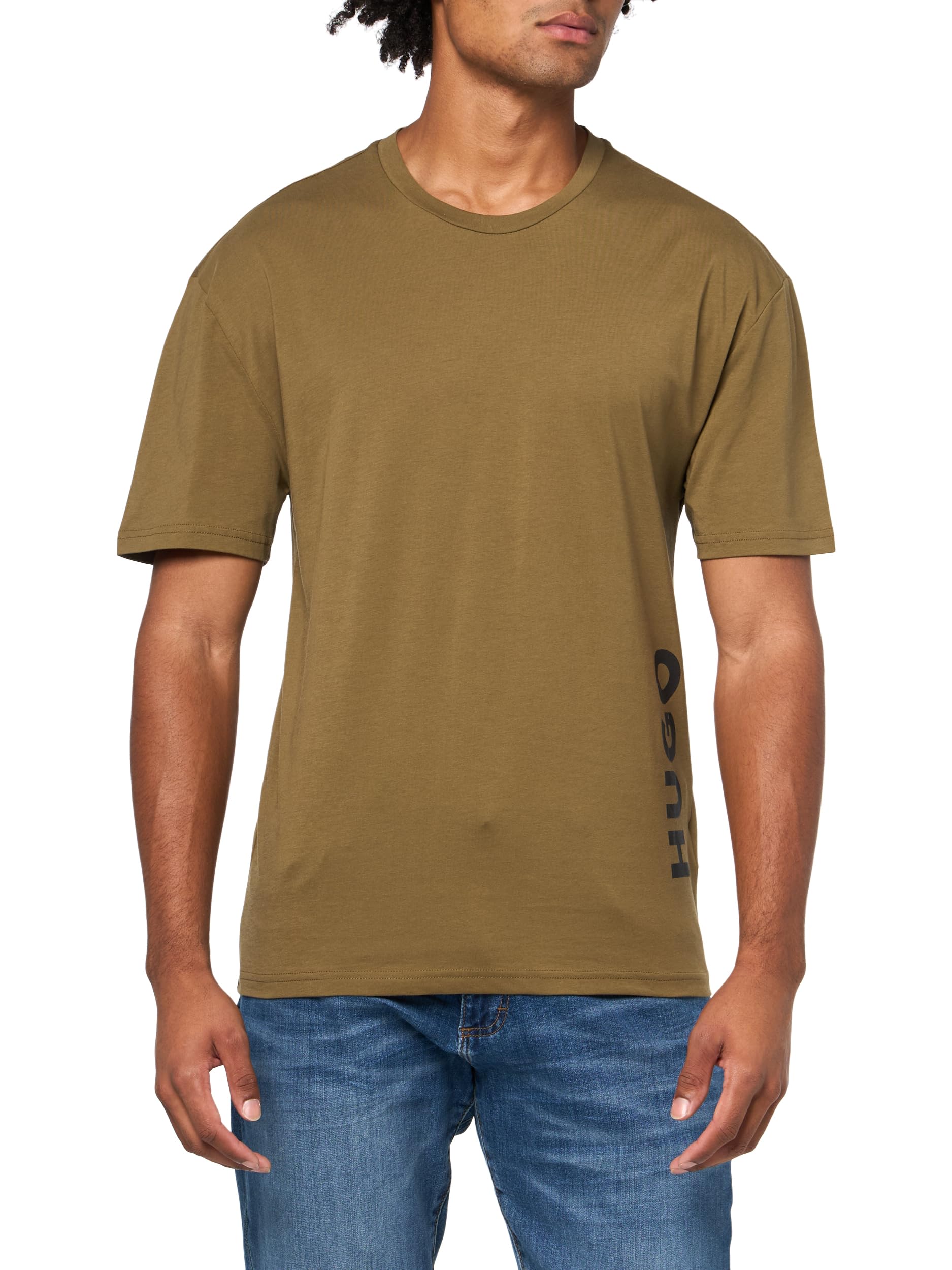 Hugo Men's Vertical Logo Cotton Short-Sleeve T-Shirt, British Olive, Large