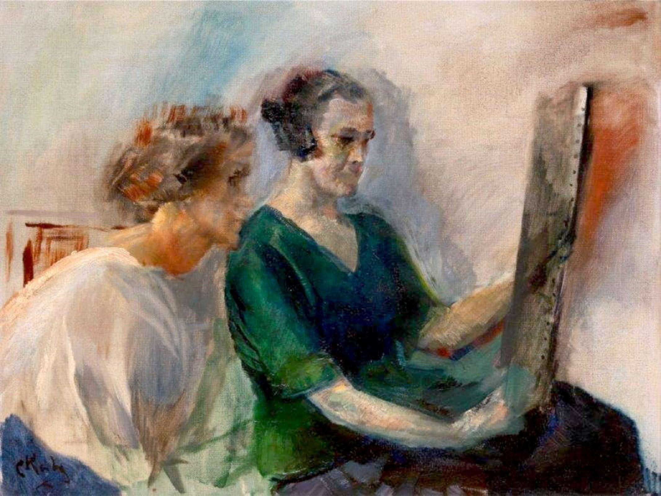 SERENDIPITP Vintage Picture Print on Canvas Wall Art Poster Two Women Admire Art by Christian Krohg Artwork Print Poster for Wall Decor 60x90cm