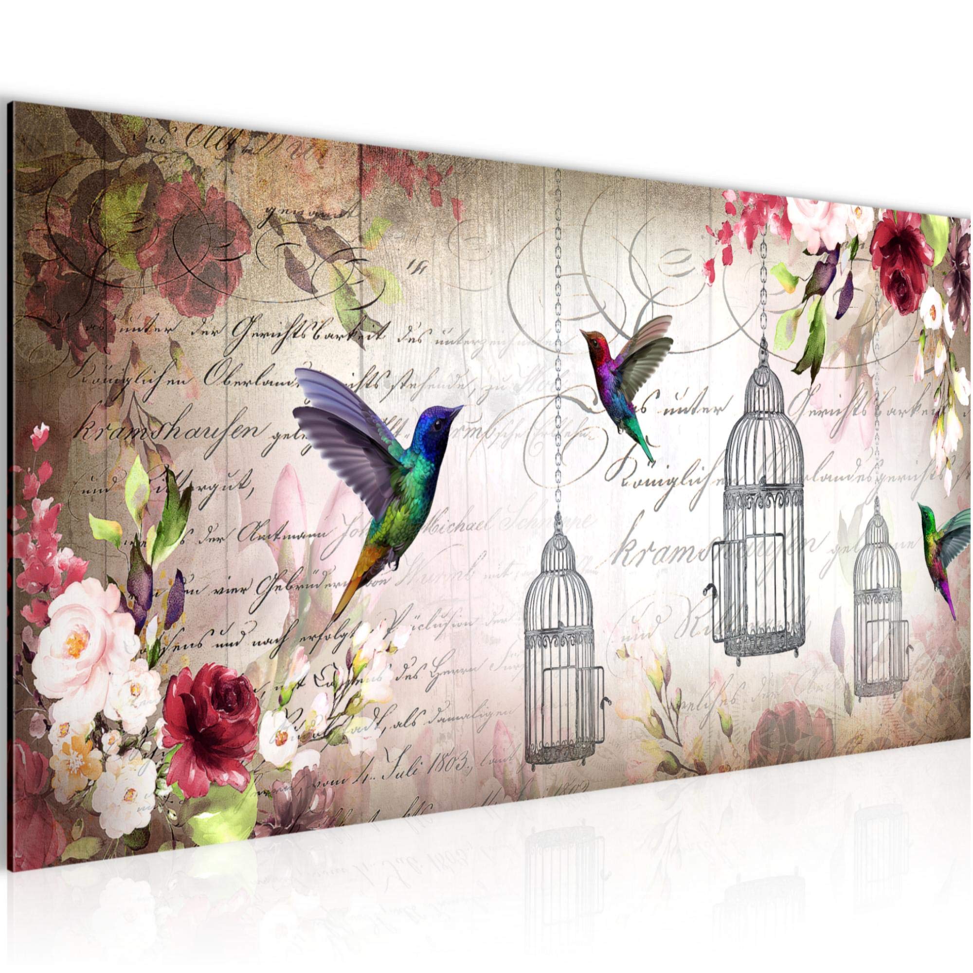 Tableau colibri oiseau vintage en toile non tissée beige rose 1 partie pour salon Runa Art