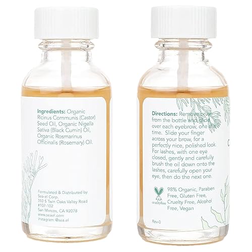 Miniatura 8 de Sea El Castor - Suero orgánico de ricino para pestañas y cejas, aceite de romero y aceite de semilla negra, acondicionador para el cabello, pestañas