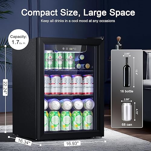 Miniatura 4 de Antarctic Star Refrigerador de bebidas de 1.7 pies cúbicos pequeño mini refrigerador 68 latas, con puerta de vidrio, refrigerador pequeño