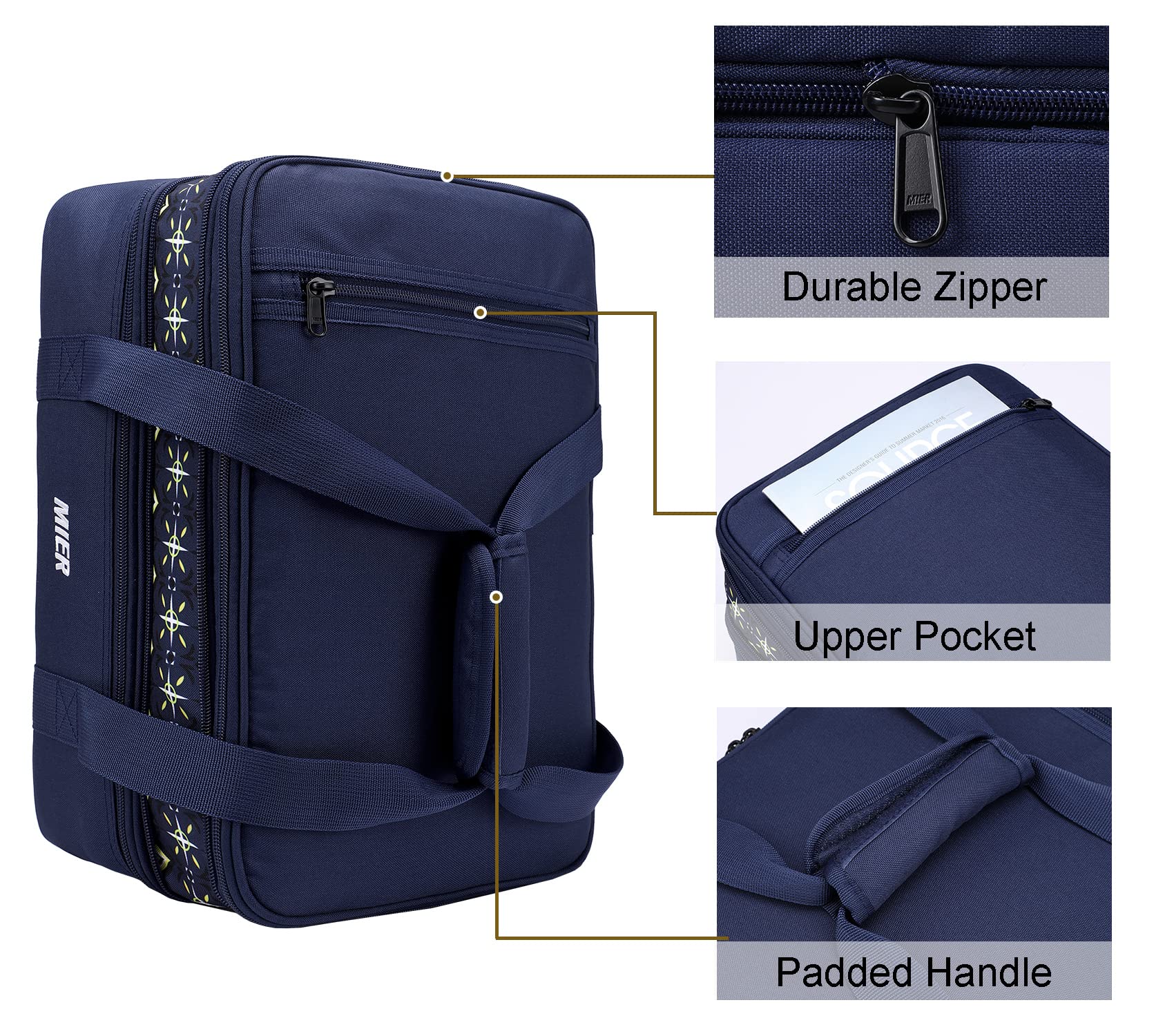 MIER Borsa termica termica termica per il pranzo con doppia casseruola, per feste di Potluck e picnic, spiaggia, adatta a teglie da forno da 20 x 30 cm, casseruola, espandibile, blu scuro