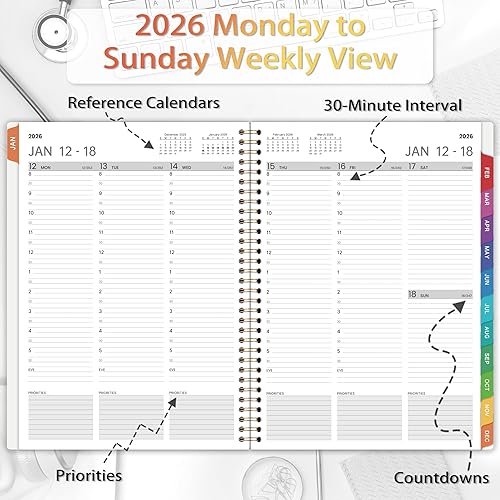 Miniatura 4 de Libro de citas 2024-2025, julio de 2024 a junio de 2025, agenda diaria semanal y mensual, 8 x 10 pulgadas, intervalo de media hora, pestañas,