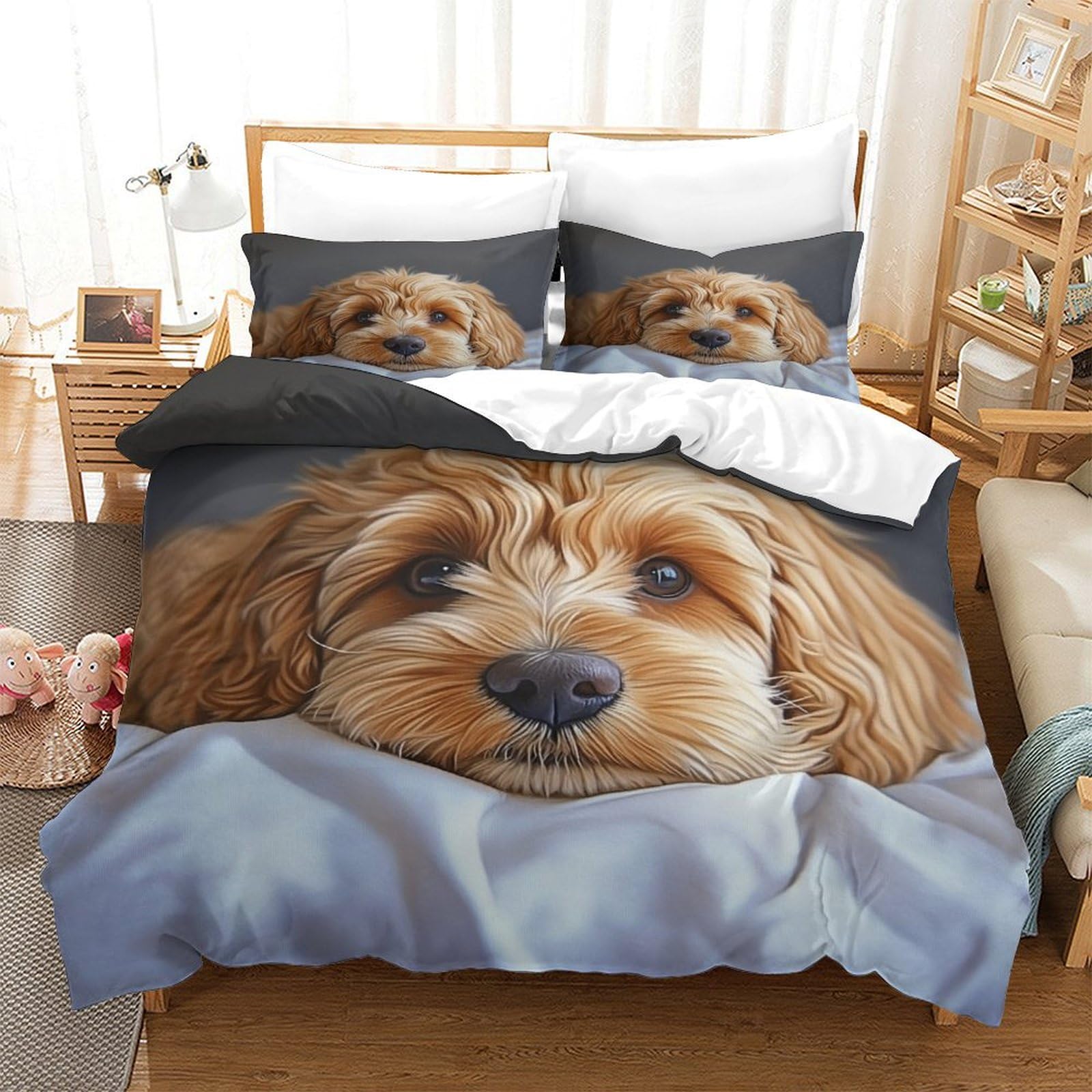 HMRKOEPGX Cockapoo 3D Quilt Cover Reversible Microfibre Cute Puppy 3Pcs Bedroom Decor Girls Double（200x200cm）