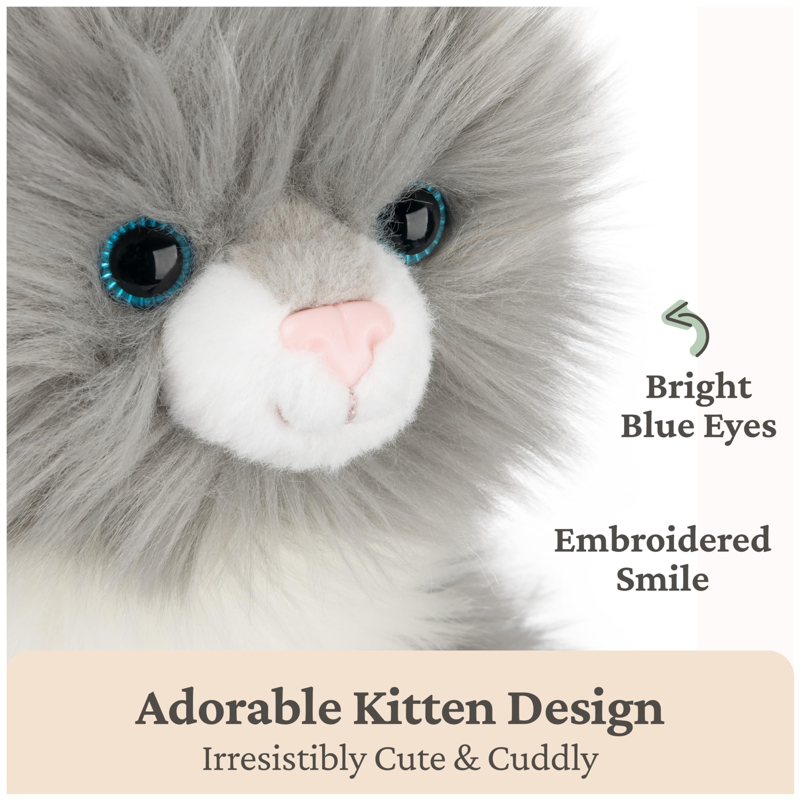 NANQUAN GUND Camilla Kitten Plush, Premium Cat Stuffed Animal for Ages 1 And Up, Gray/White, 9"