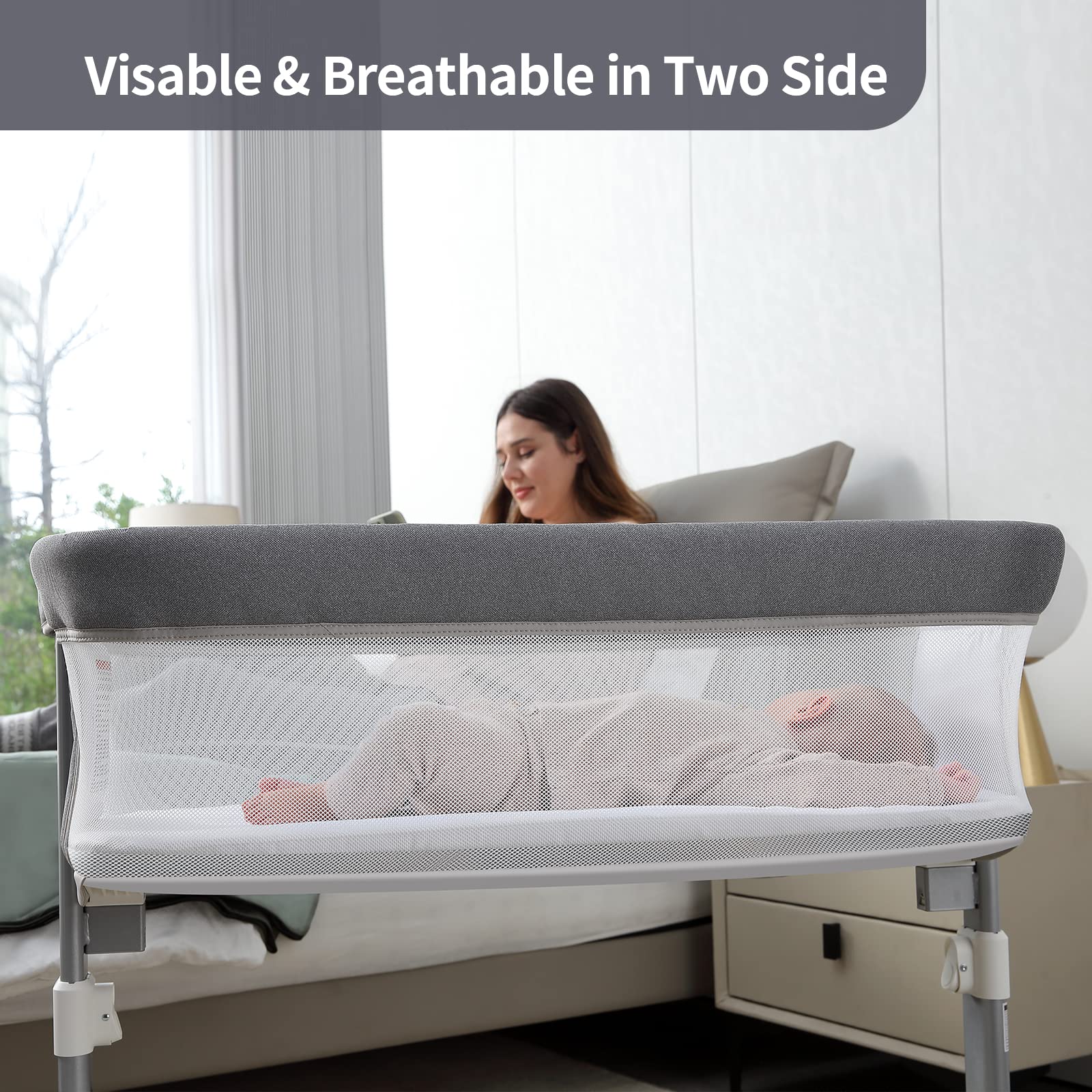 Yacul Baby Bedside Crib Co Sleeper for Newborns, Lighweight