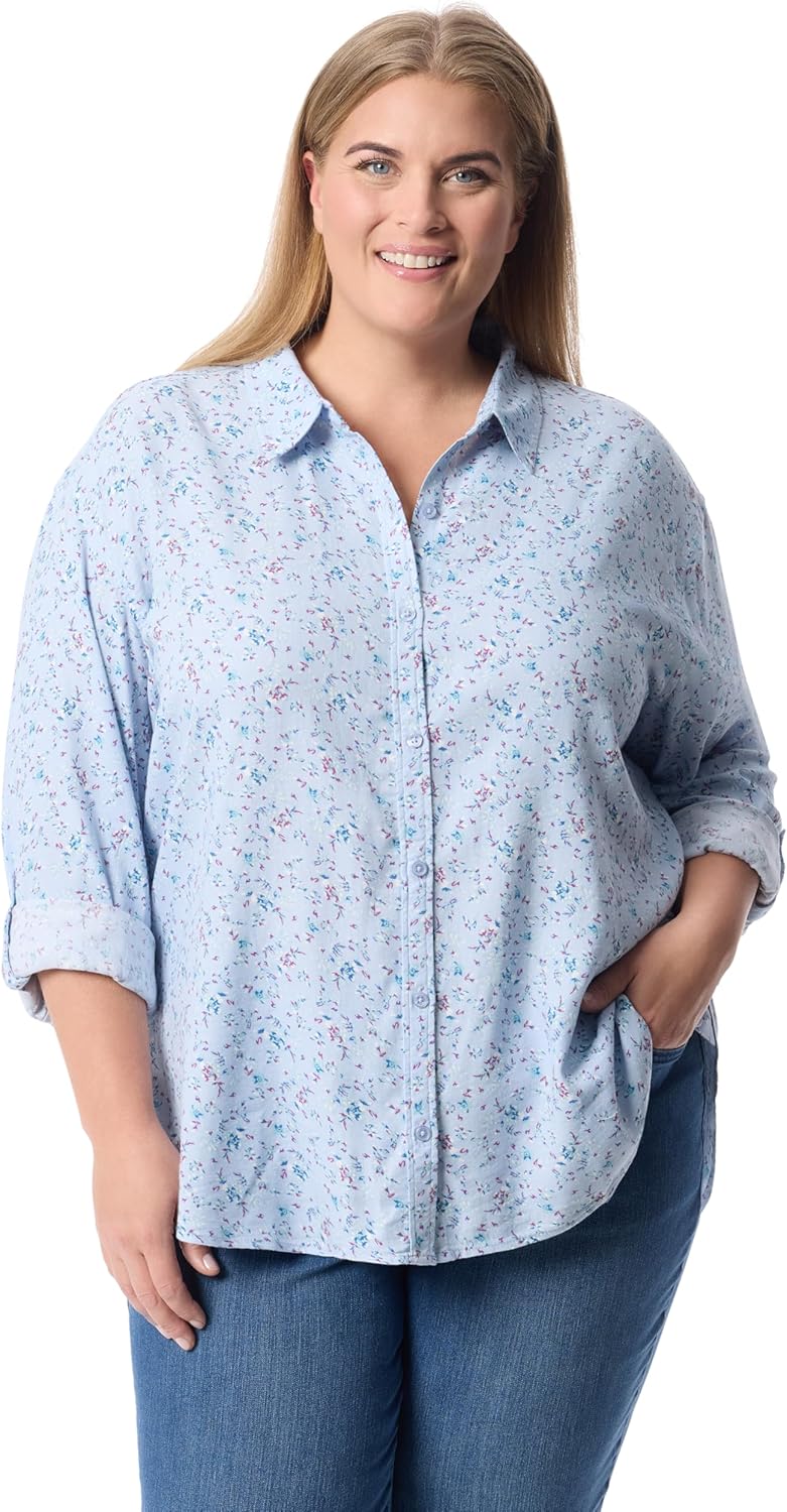 Gloria Vanderbilt Womens Amanda Oversized Button Down Shirt with Roll-tab Sleeves Plus