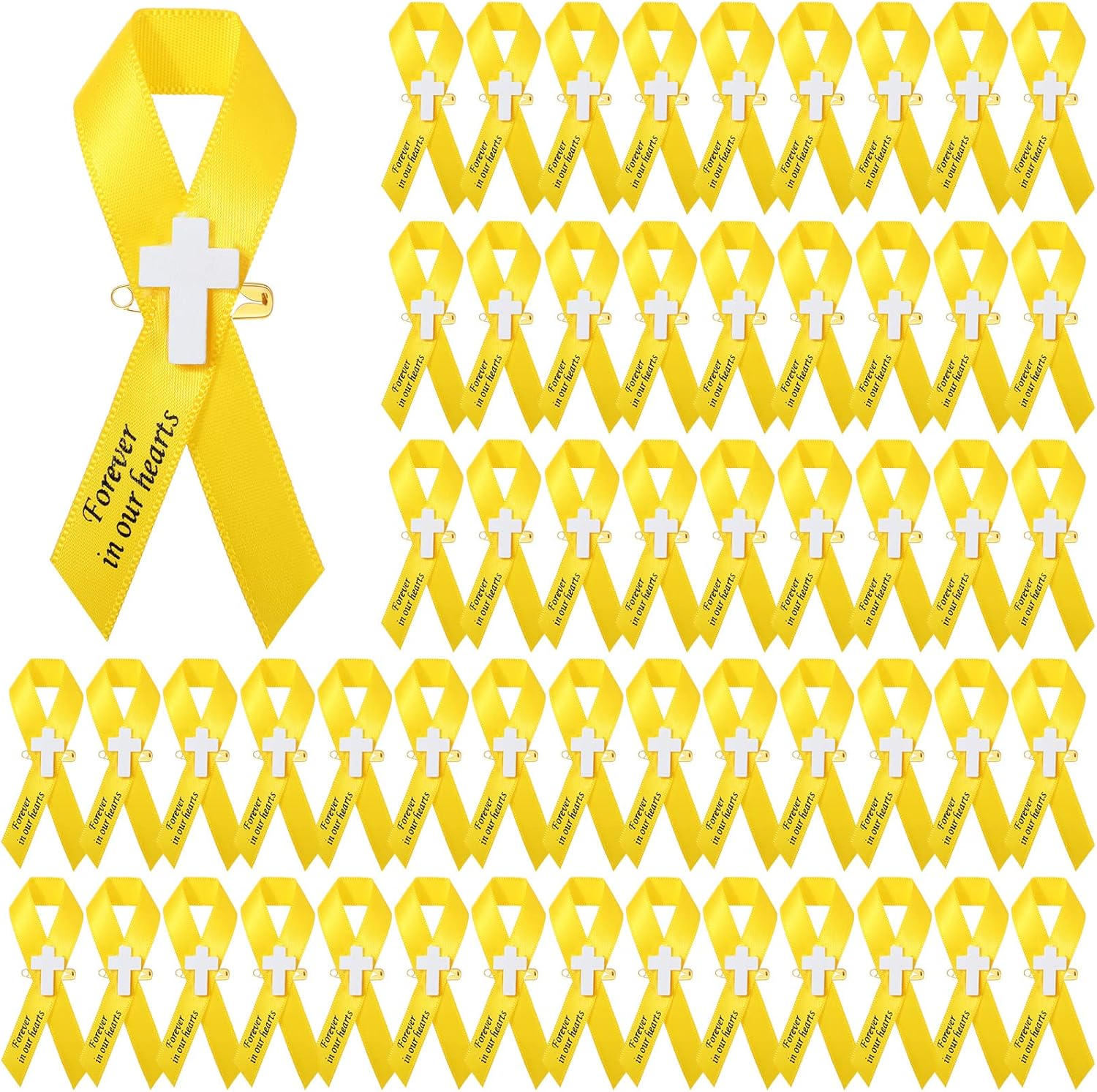 Amazon.com: 50 Pcs Memorial Funeral Ribbon with Cross Pins Respect ...
