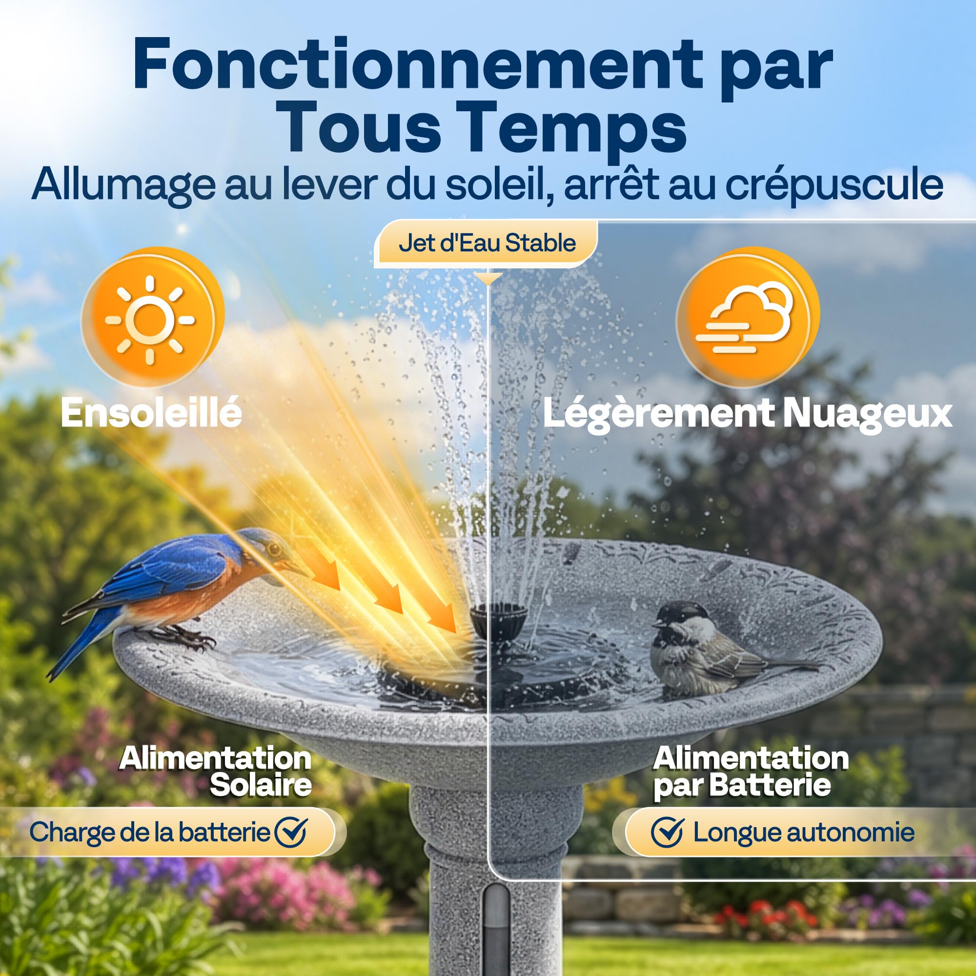 VIVOHOME ⌀51cm Bain d'oiseaux Solaire Fontaine avec 4,5L Réservoir, Vert