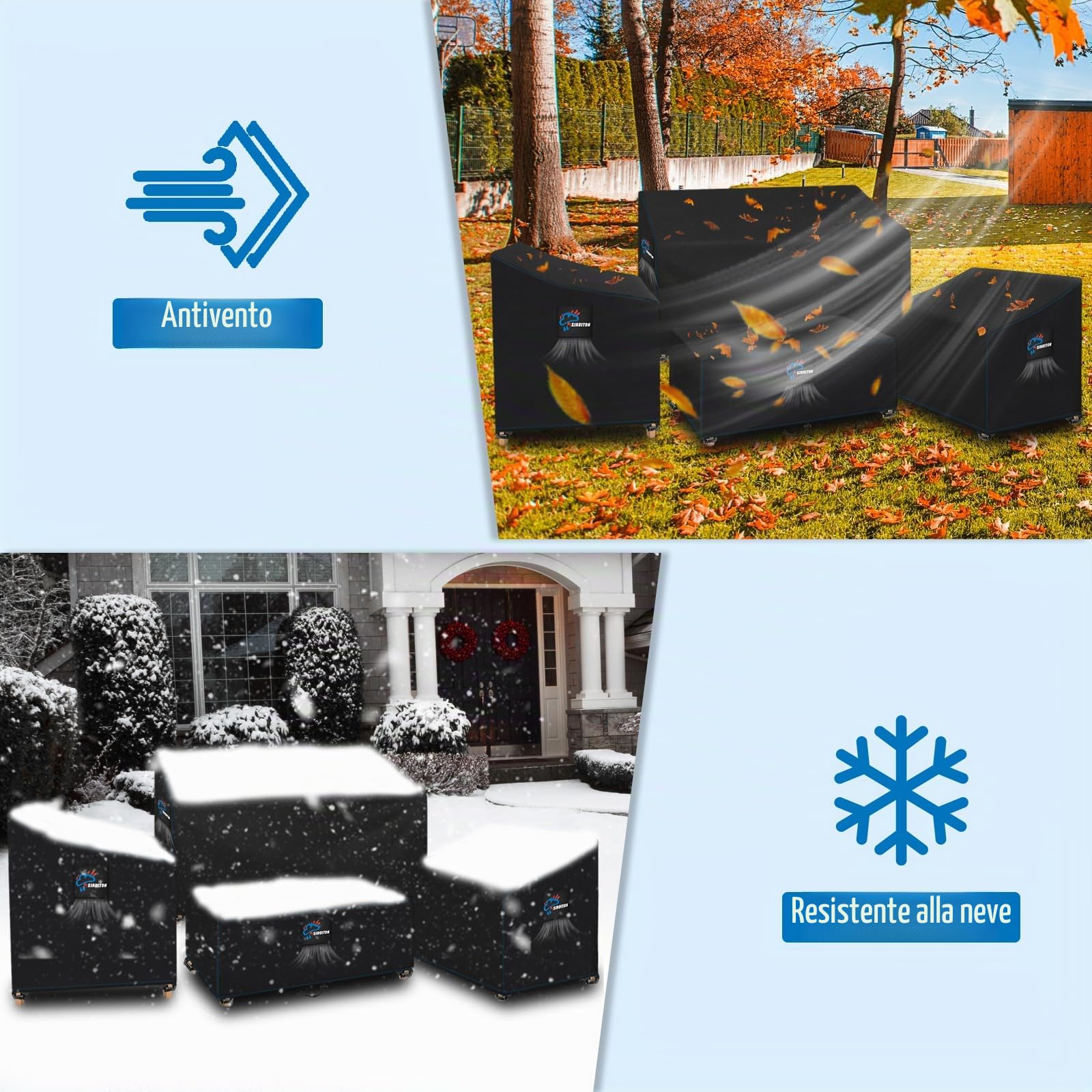 SIRUITON Copertura per mobili da giardino 4 pezzi Veranda per esterni Set di coperture per mobili da giardino per patio Set di coperture per mobili da giardino per veranda esterna impermeabile Nero
