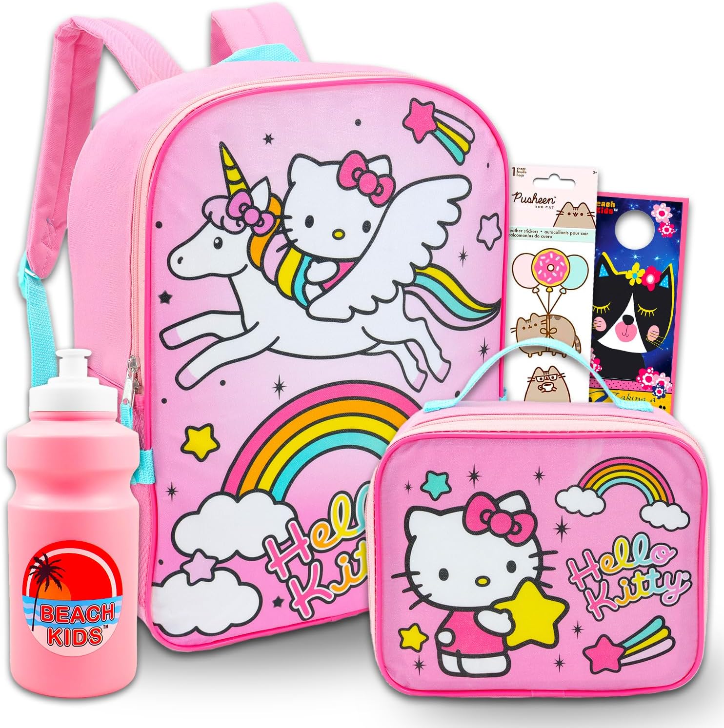 SANRIO Hello Kitty Backpack with Lunch Bag for Girls - Bundle with Hello Kitty Backpack, Lunch Box, Water Bottle, Stickers, More | Girl School Backpack Set