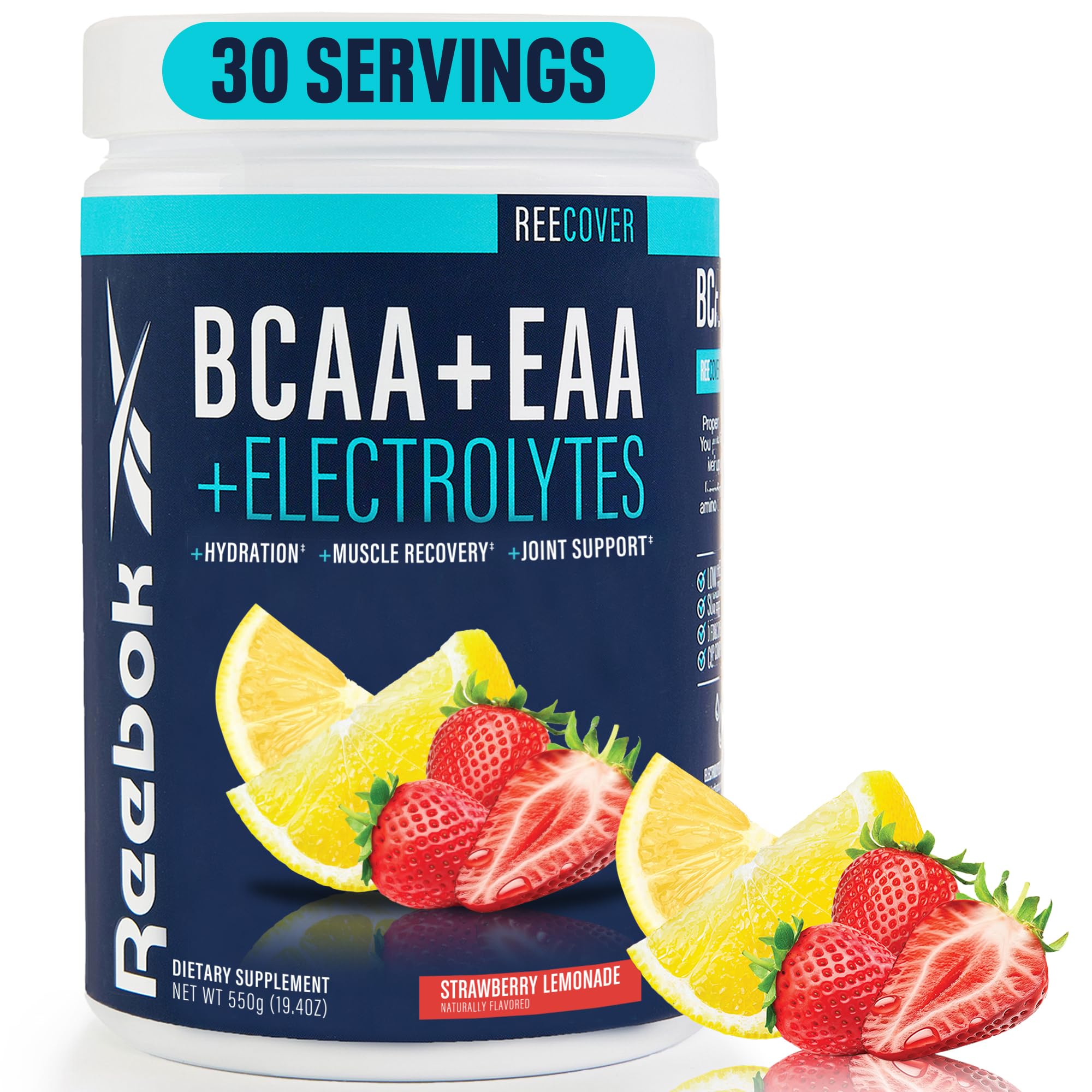 Reebok BCAA Amino Acids + Electrolytes, 30 Servings, Strawberry Lemonade