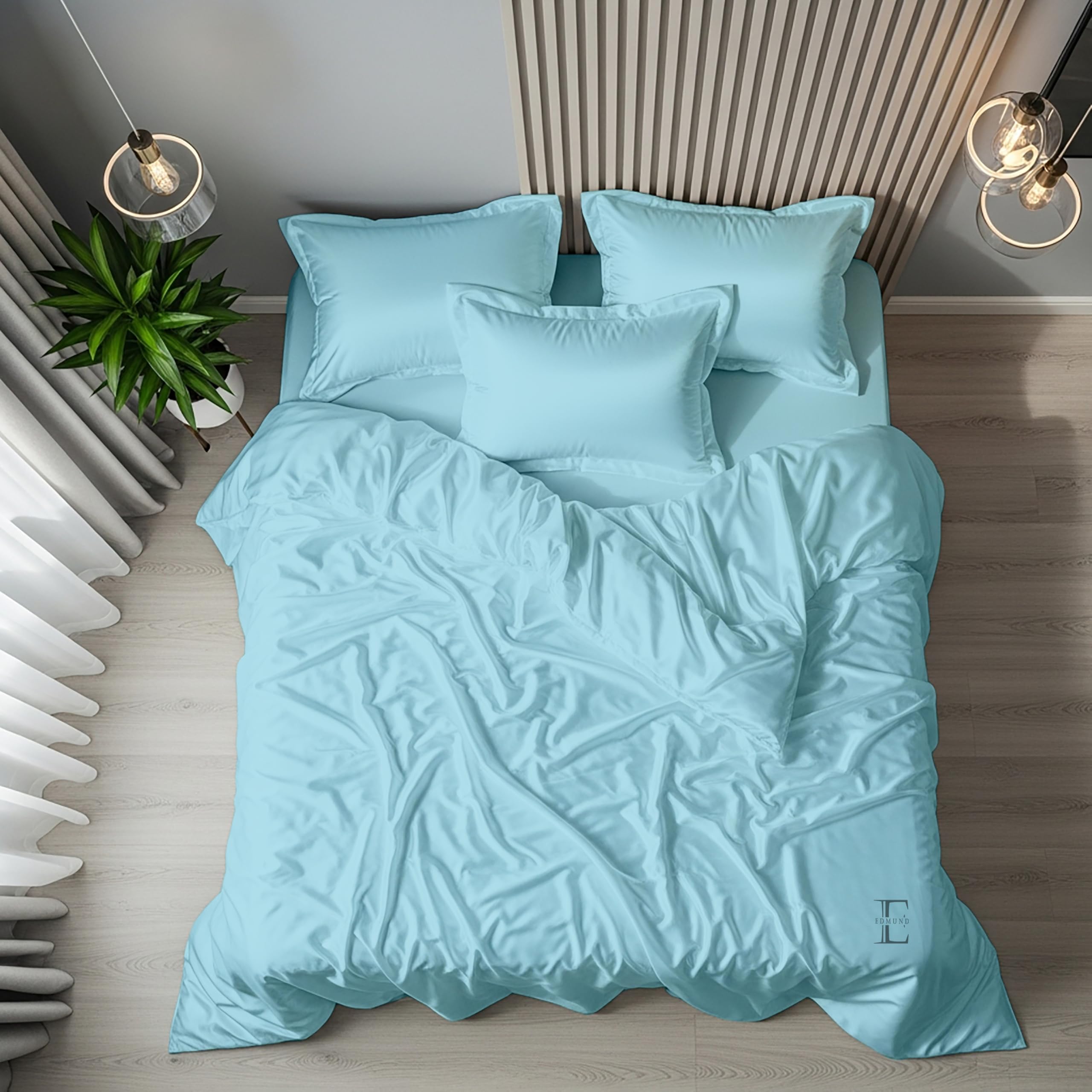 EDMUND - Satin bedsheet Single Bed|Soft and, Best for Couple Gift |Hypoallergenic and Washable bedsheet for Single Bed (60x90 Inches) with 1 Pillow Cover| Dreamy Blue 1