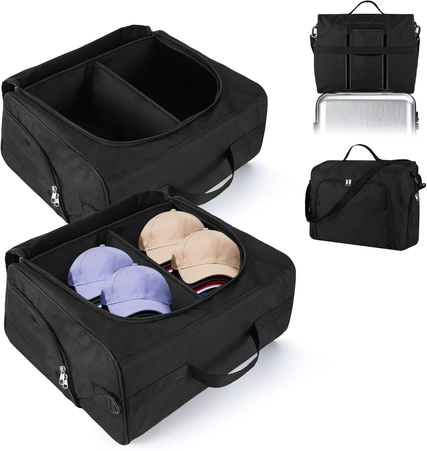 Garvee 2 Pack Hat Organizer for Baseball Caps, 900D Oxford Fabric Hat Storage Bag with Removable Shoulder Strap, Portable Snapback Cap Carrier for Traveling & Moving, Black