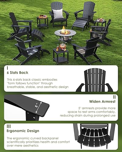 Miniatura 6 de GREENVINES Silla Adirondack  Plástico HDPE  Sillas de gran tamaño para hogueras  Todo tipo de clima  Negro  Madera de polietileno  para terraza al