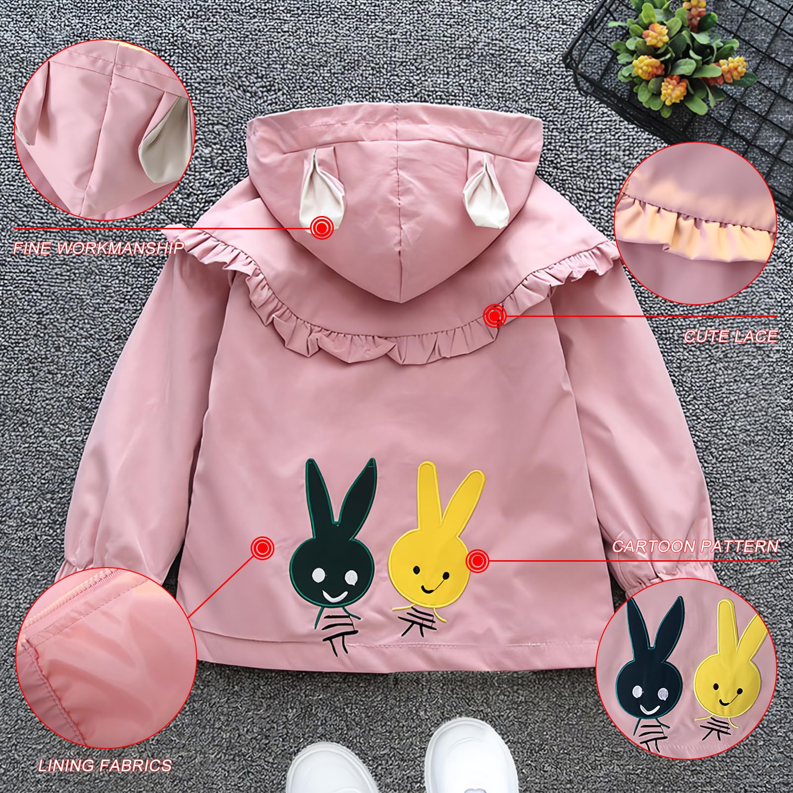 Veste Enfant Fille Manteau Coupe-vent Blouson à Capuche Trench-coat Bébé Respirant pour Printemps Automne