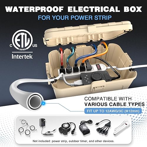 Miniatura 72 de Flemoon Caja eléctrica grande para exteriores (12.5 x 8.5 x 5 pulgadas), cubierta de cable de extensión impermeable IP54 resistente a la intemperie