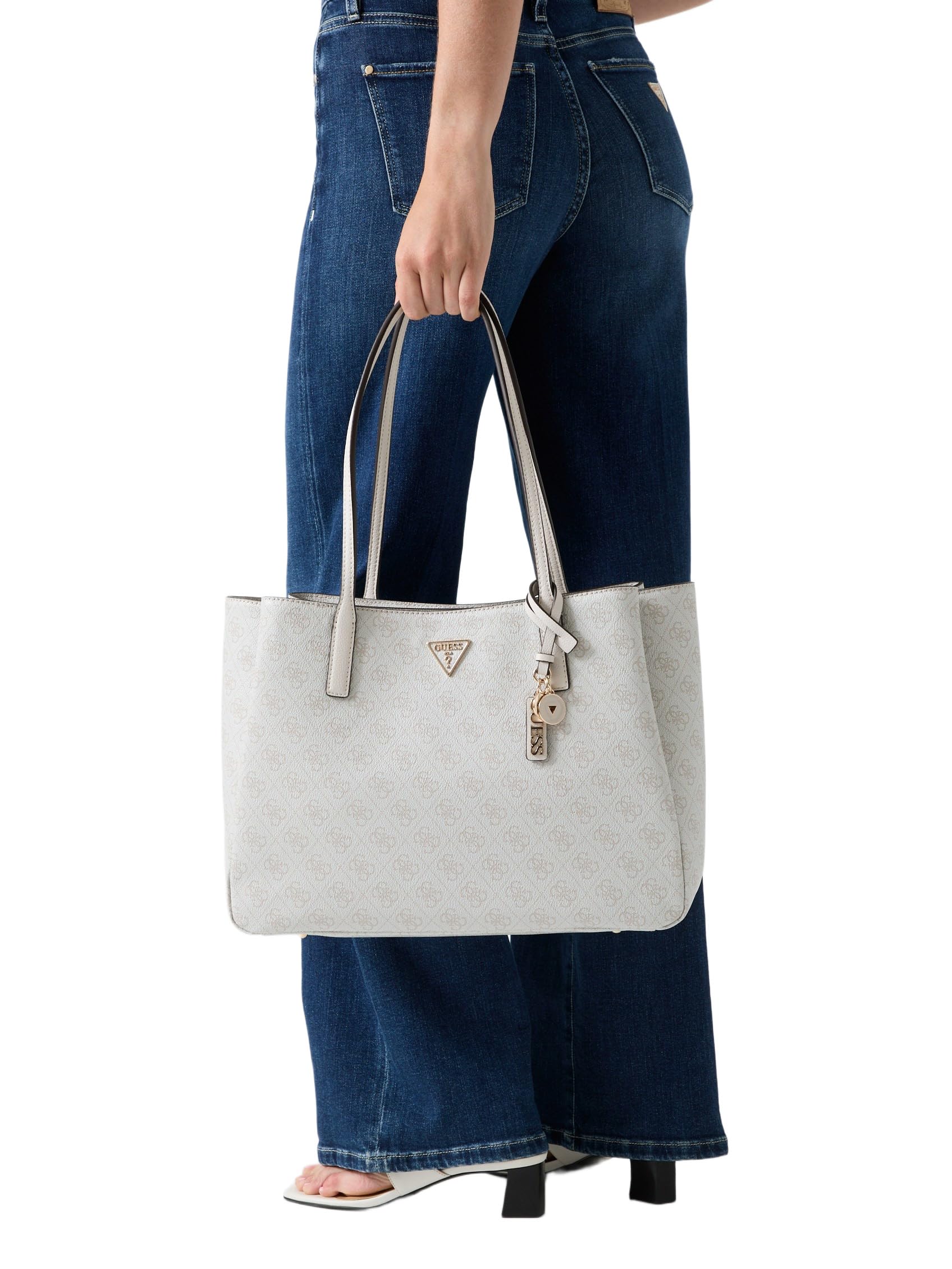 GUESS borsa a tracolla borsa da ufficio con scomparto per laptop Noelle II Tech Tote Bone Logo grigio chiaro
