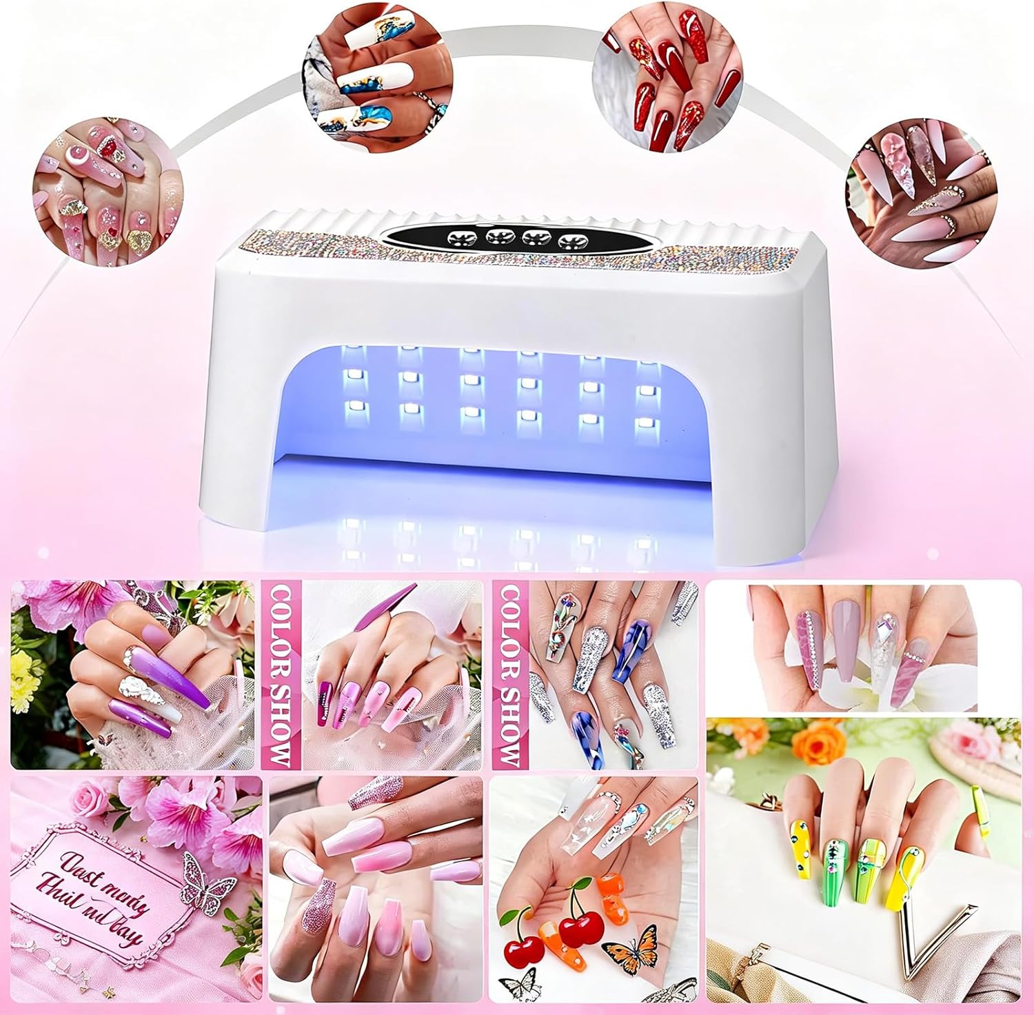 UV LED Nail Lamp 268W Gel Nail Light Nail Polish UV Dryer with 4 Timer Setting Quick Dry Nail Curing Tools for Salon & Home with 1 Contain Buff Nail Buffer Block（White）