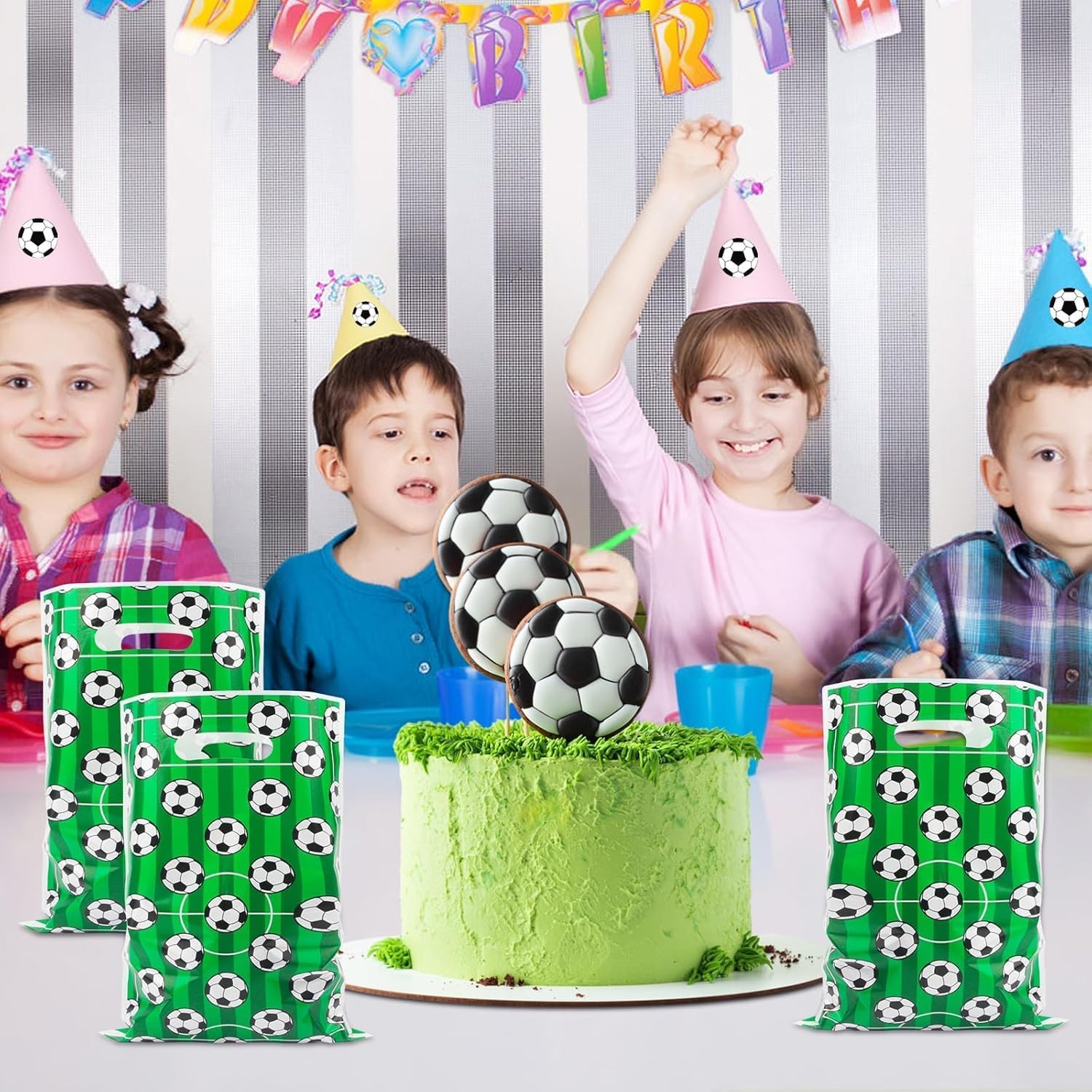 Foyods Soccer Gift Bags, 50 Pcs Plastic Soccer Goodie Goody Snack Candy Treat Bags, Soccer Present Party Bag, Football Party Theme Favor Decor Supplies for Teens Games Sports Events Decorations - Image 3