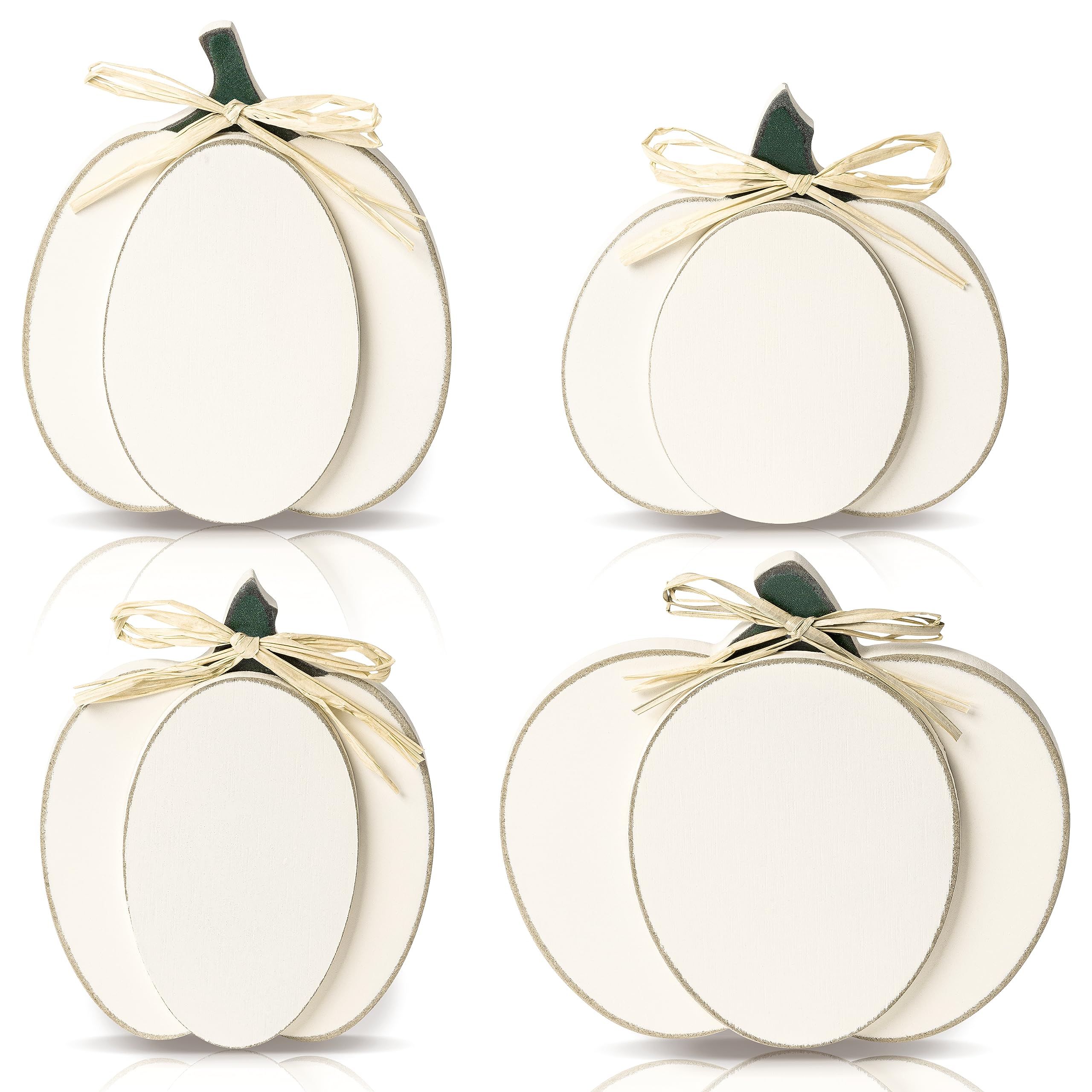B1ykin 4Pcs Fall White Pumpkin Fall Table Decor Set, Autumn Farmhouse Wooden Sign Rustic Tiered Tray Decorations, Pumpkins Block Standing Tabletop Centerpieces for Thanksgiving Harvest Halloween Home