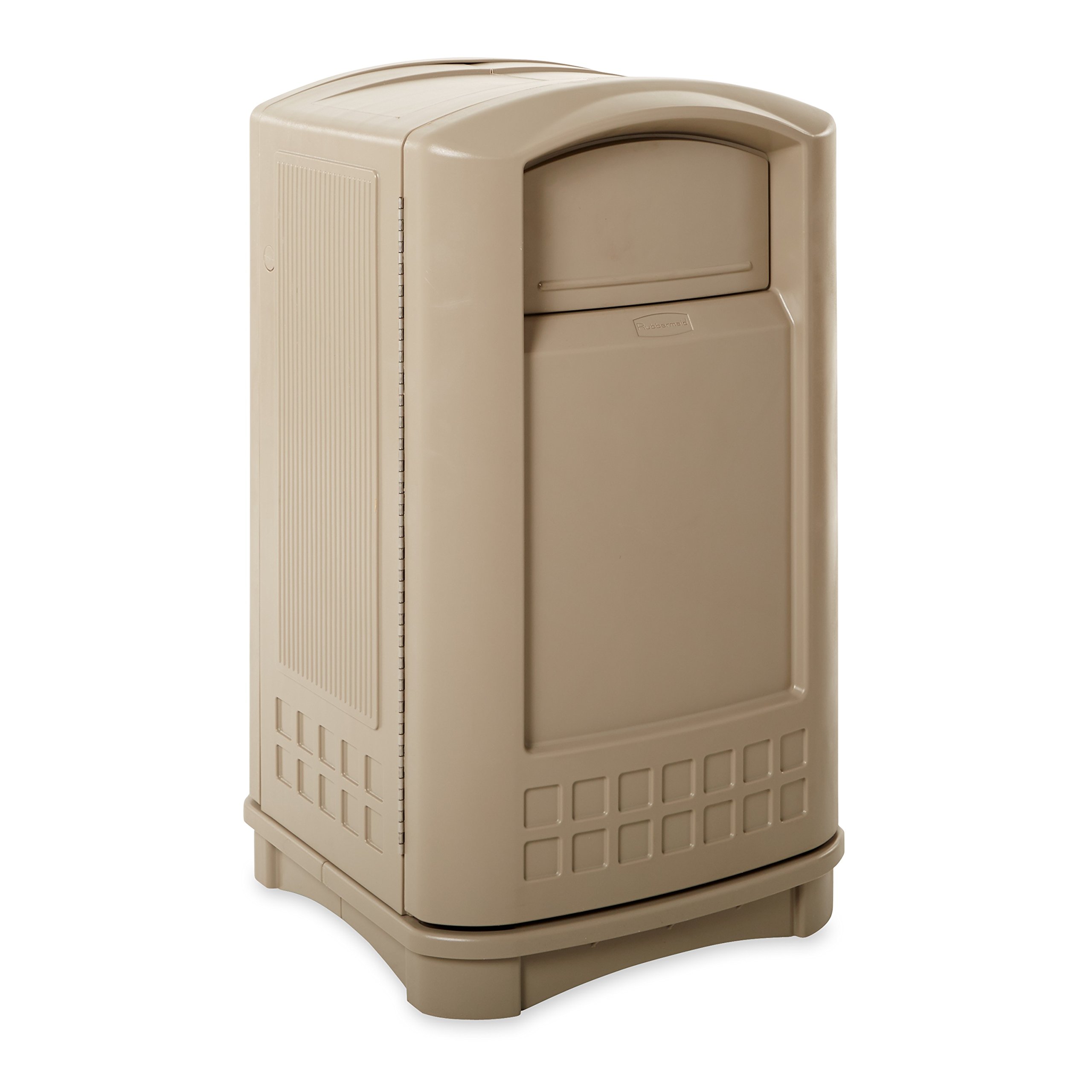 Rubbermaid Commercial ProductsPlaza Trash Can with Swing Doors 50-Gallon Beige Large Outdoor Wastebasket for Stadiums/Malls/Airports/Office Buildings/Schools