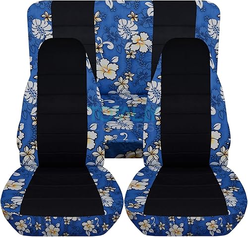 Miniatura 2 de Totally Covers Compatible con fundas de asiento negras y hawaianas para Jeep Wrangler YJ de 1987-1995 amarillo con palmera. Juego completo delantero