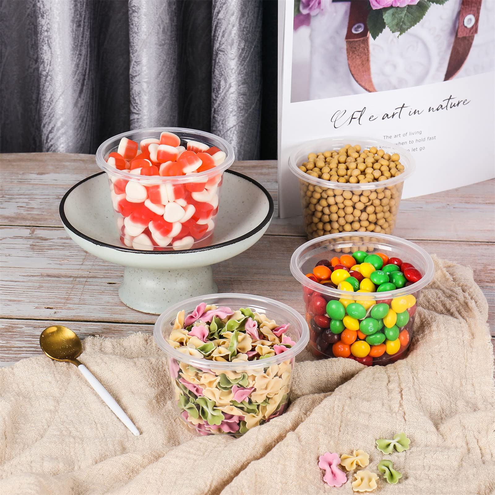 ZEAYEA 50 Dessertbecher Mit Deckel & Löffel – Mini-Blumentopf-Design, 190 Ml – Für Eis, Pudding, Mousse & Party-Snacks