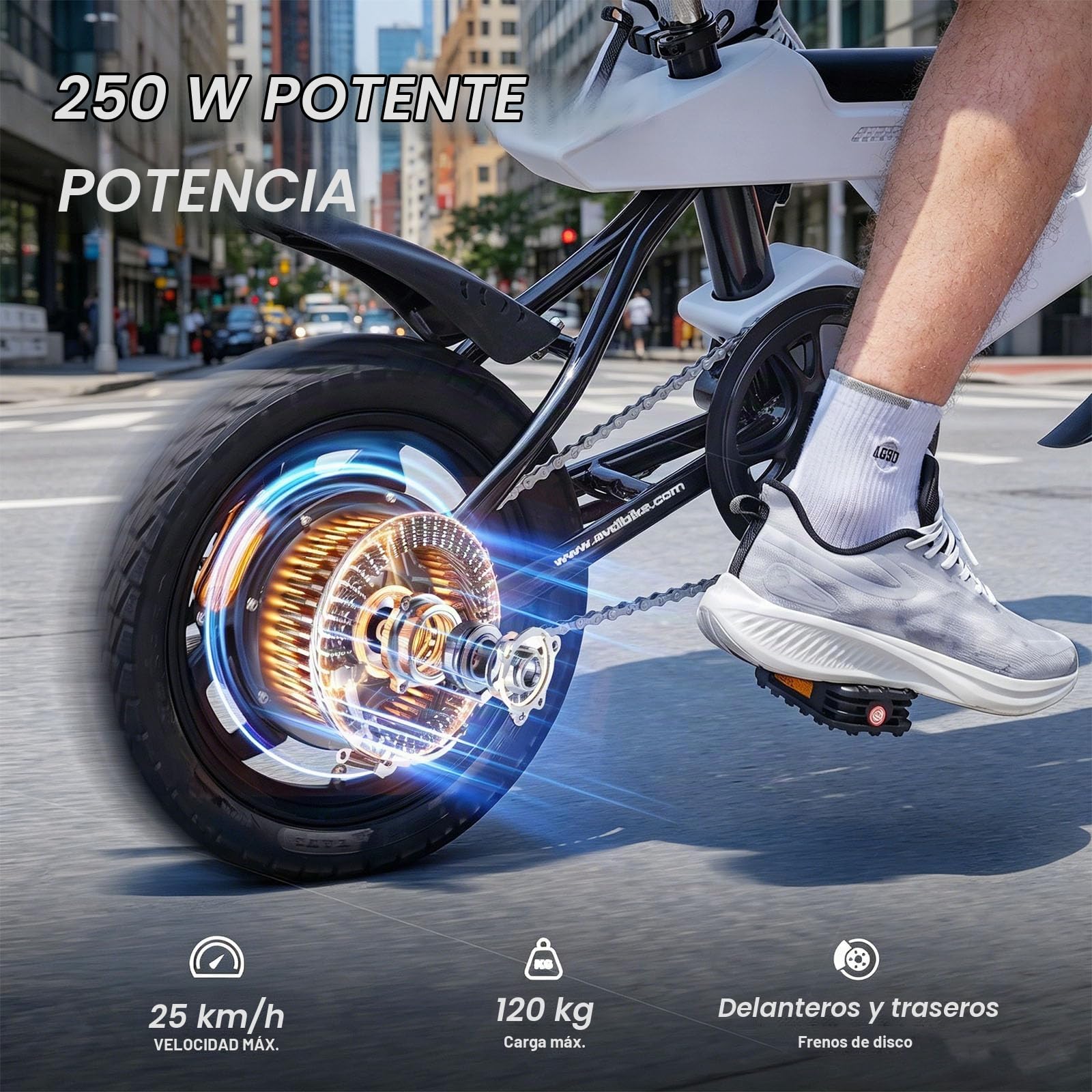 A02 Bicicleta Electrica Plegable 14 Pulgadas - Bici Electrica con Batería de 36V 6.5Ah, 250W Motor, Todo Terreno Ebike para Adulto, Alcance de 15-30 km E-Bike, Unisex Adulto Bici Electrica