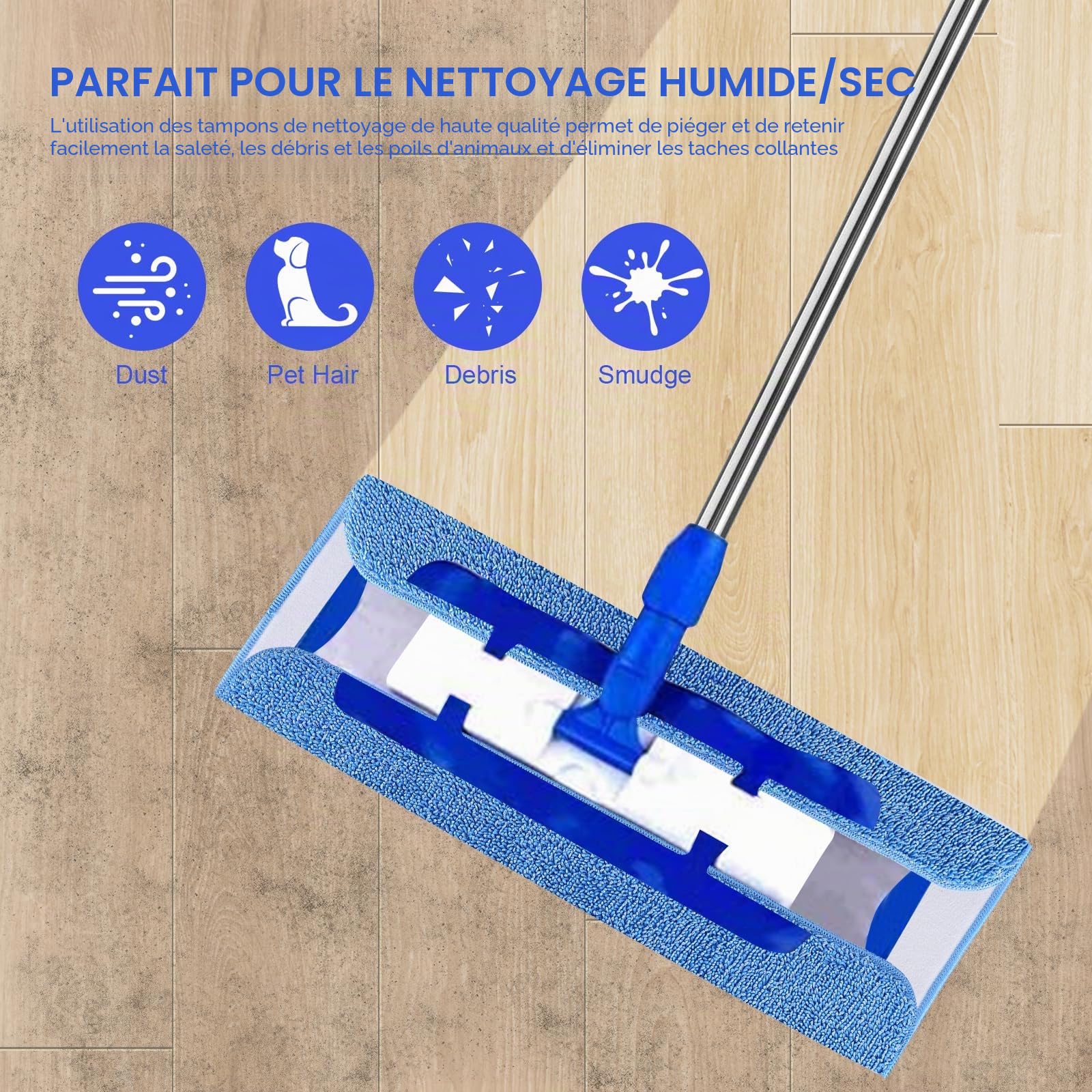 Lot de 8 serpillères en microfibre MR-SIGA - Recharges de nettoyage durables - Utilisation double face - Réutilisables et lavables