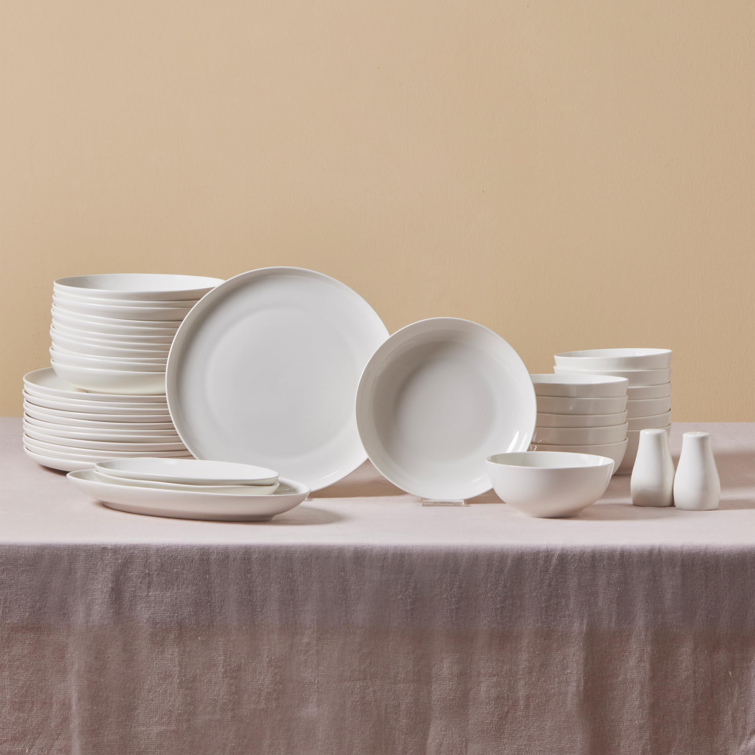 Karaca Allure Plates and Bowls Set, Bone China, Beige Dinner Set, Complete Kitchen Tableware Collection, Ideal Dinnerware for 12 People Dining Experience, 41 Piece