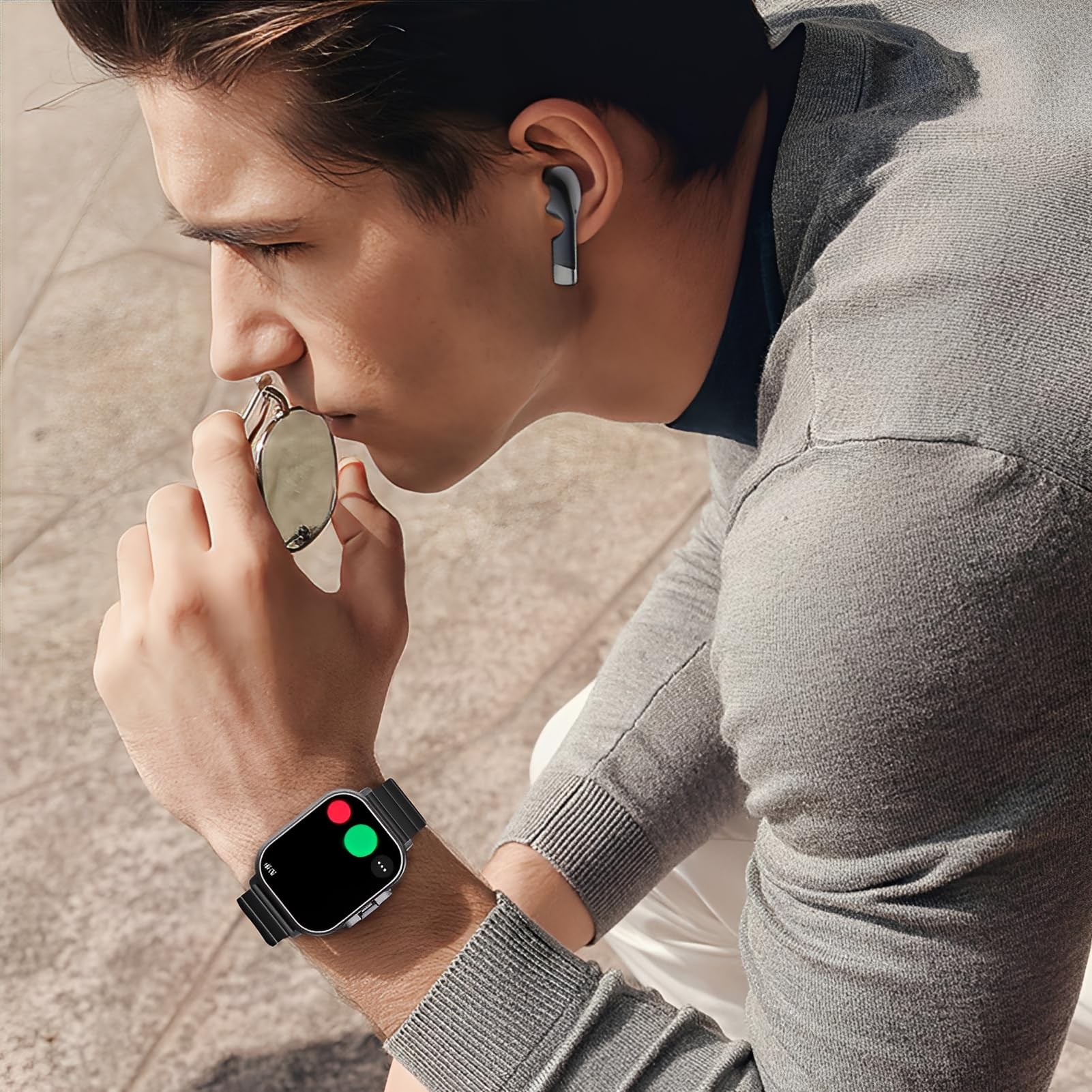 Montre Intelligente avec écouteurs, écran HD 2.01, Montre Intelligente 2 en 1 avec écouteurs, Moniteur d'activité Physique, NFC, Sommeil, Fréquence Cardiaque, Moniteur de