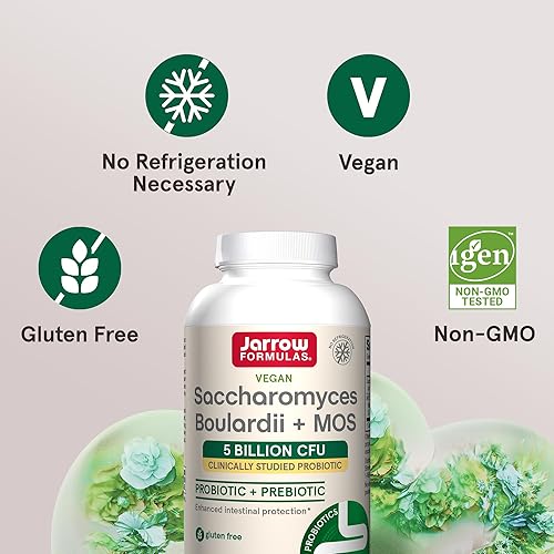 Miniatura 5 de Jarrow Formulas Saccharomyces Boulardii Probiotics + MOS 5 mil millones de UFC levadura probiótica para apoyo a la salud intestinal, suplementos de