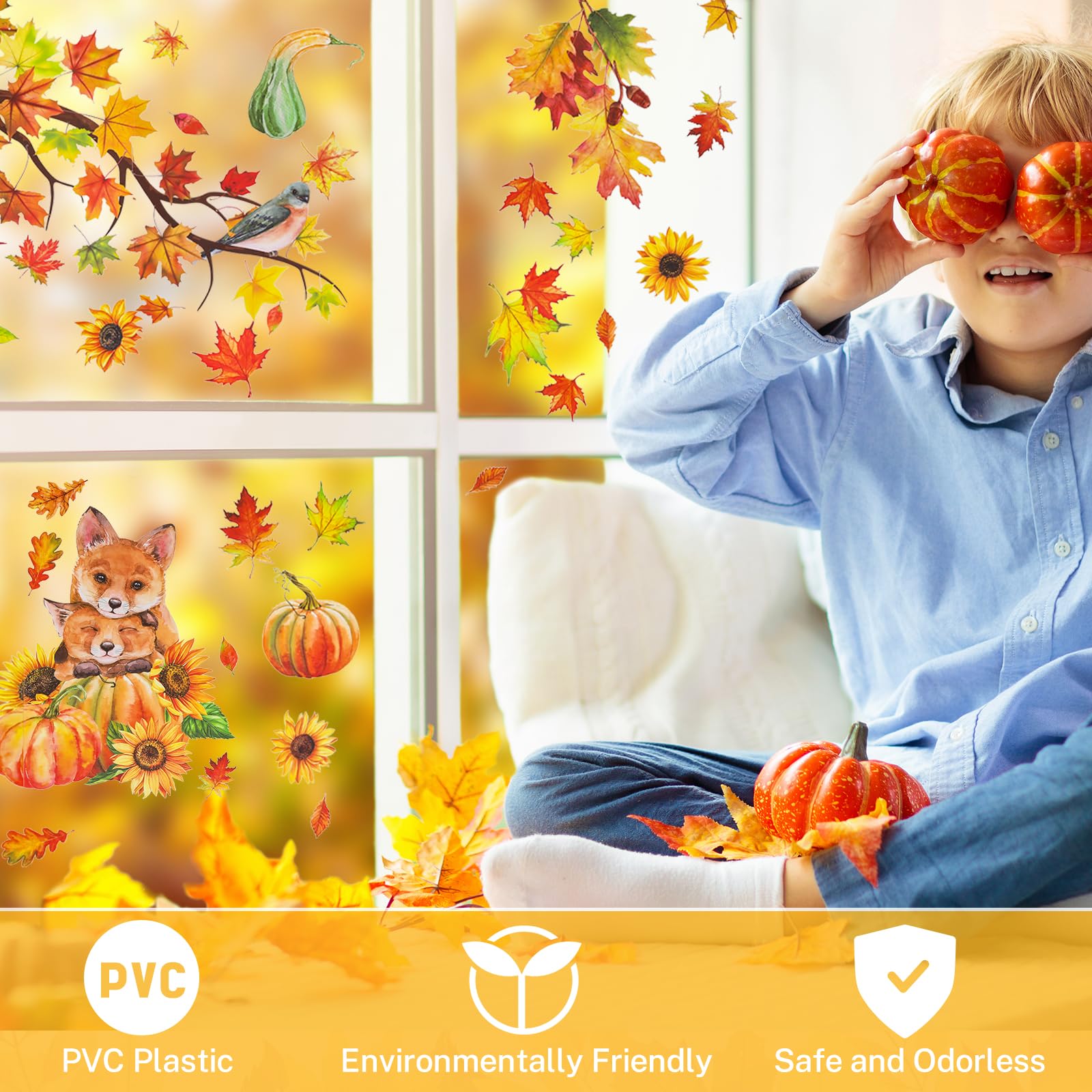 Adesivi per finestra del Ringraziamento 6 fogli del Ringraziamento della finestra Decorazione Autunno Decorazione Autoadesivo del Ringraziamento Decorazione Gommette Autunno - per Casa Festa Deco