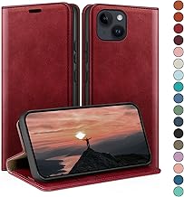 HUOUH Coque pour iPhone 13 5G 6,1" avec RFID Blocage Etui à Rabat en Cuir de Premium,Fentes pour Cartes,Case à Rabat,Coques de Cover pour Apple 13 Portefeuille Rouge