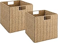 Vista 21 de Vagusicc Cesta de almacenamiento de mimbre, juego de 2 cestas de almacenamiento tejidas a mano para estantes con asas, organizador de cubos